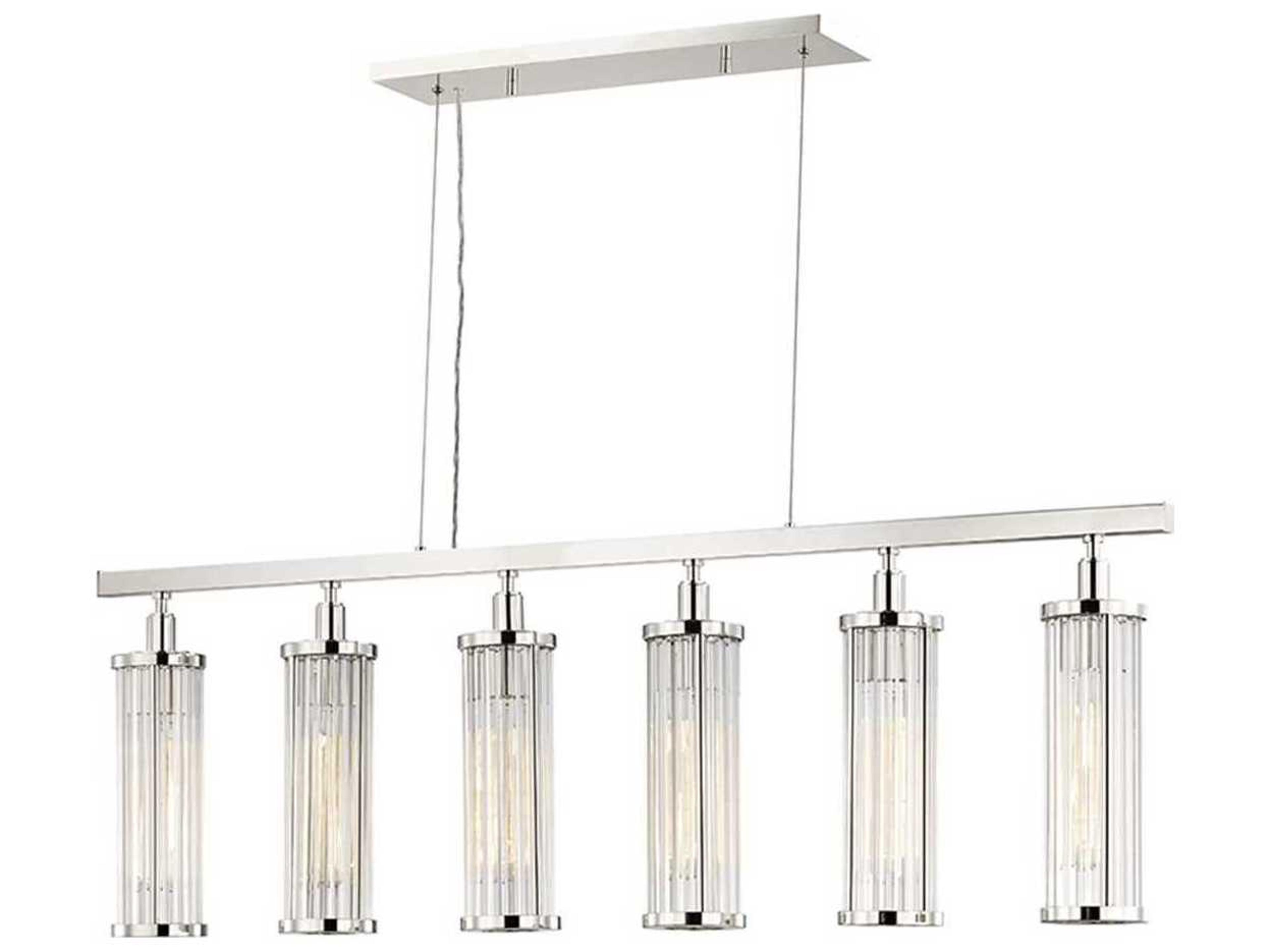 Hudson Valley Marley 6-Light Polished Nickel Clear Glass Cylinder Island Pendant