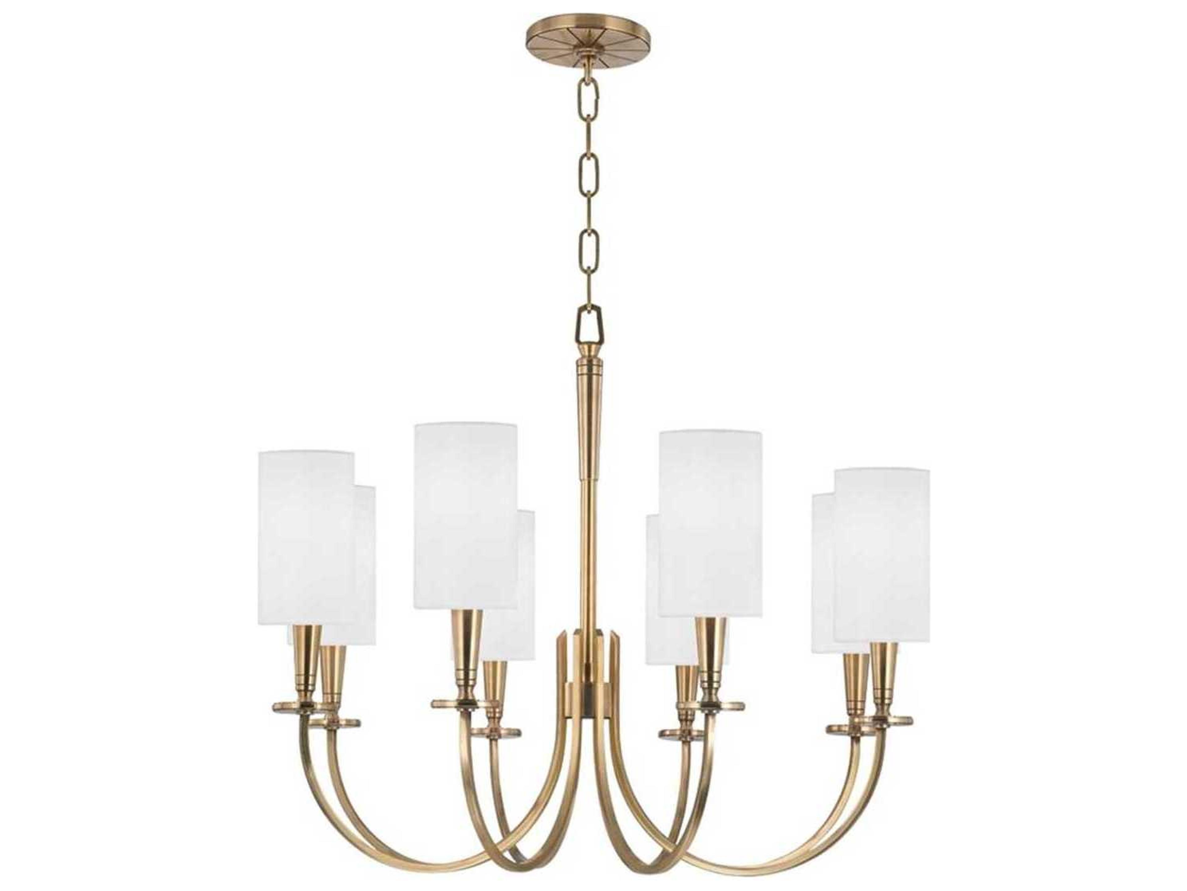 Hudson Valley Mason 8-Light Aged Brass White Candelabra Cylinder Round Chandelier