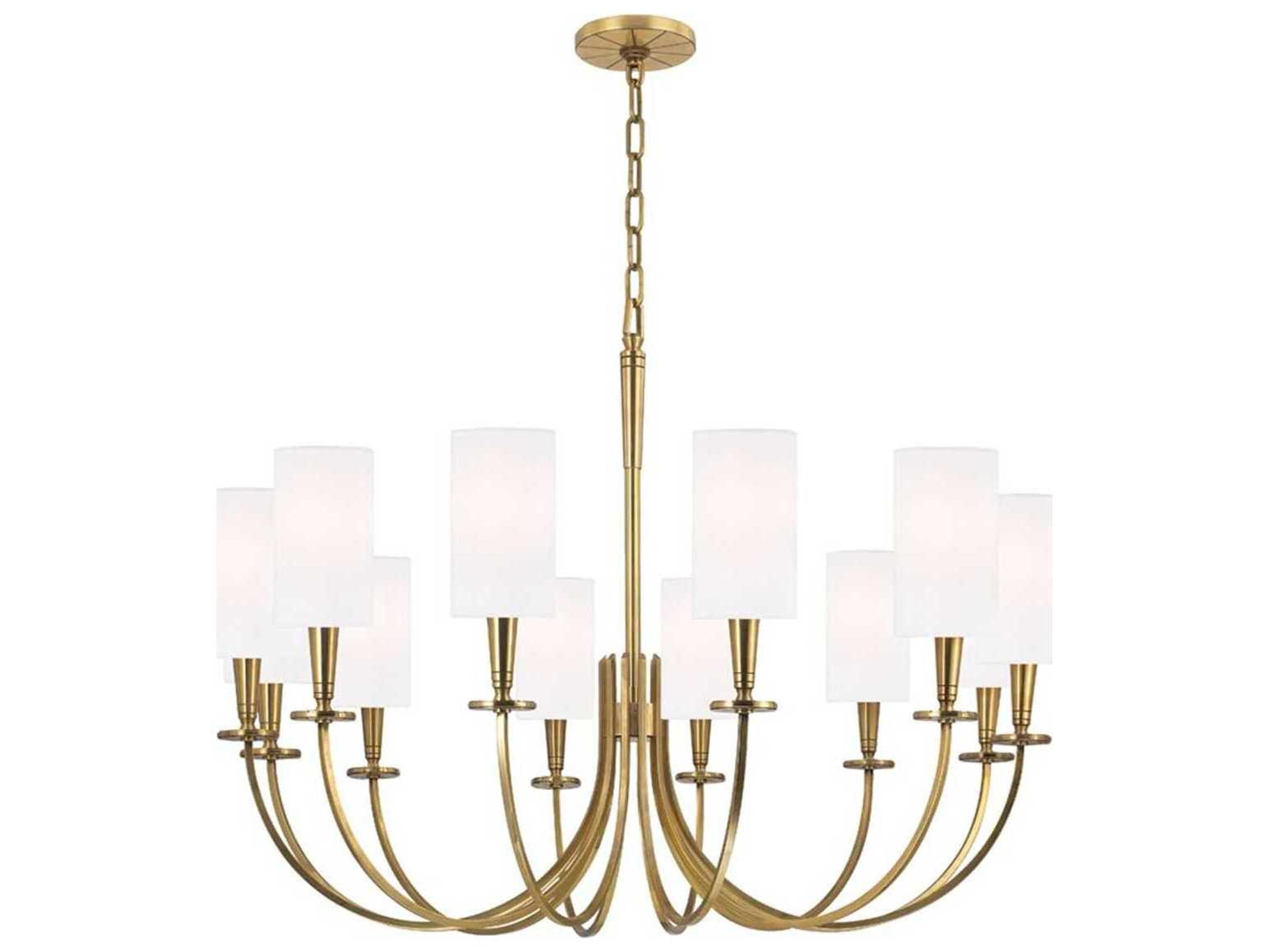 Hudson Valley Mason 12-Light Aged Brass White Candelabra Cylinder Round Chandelier