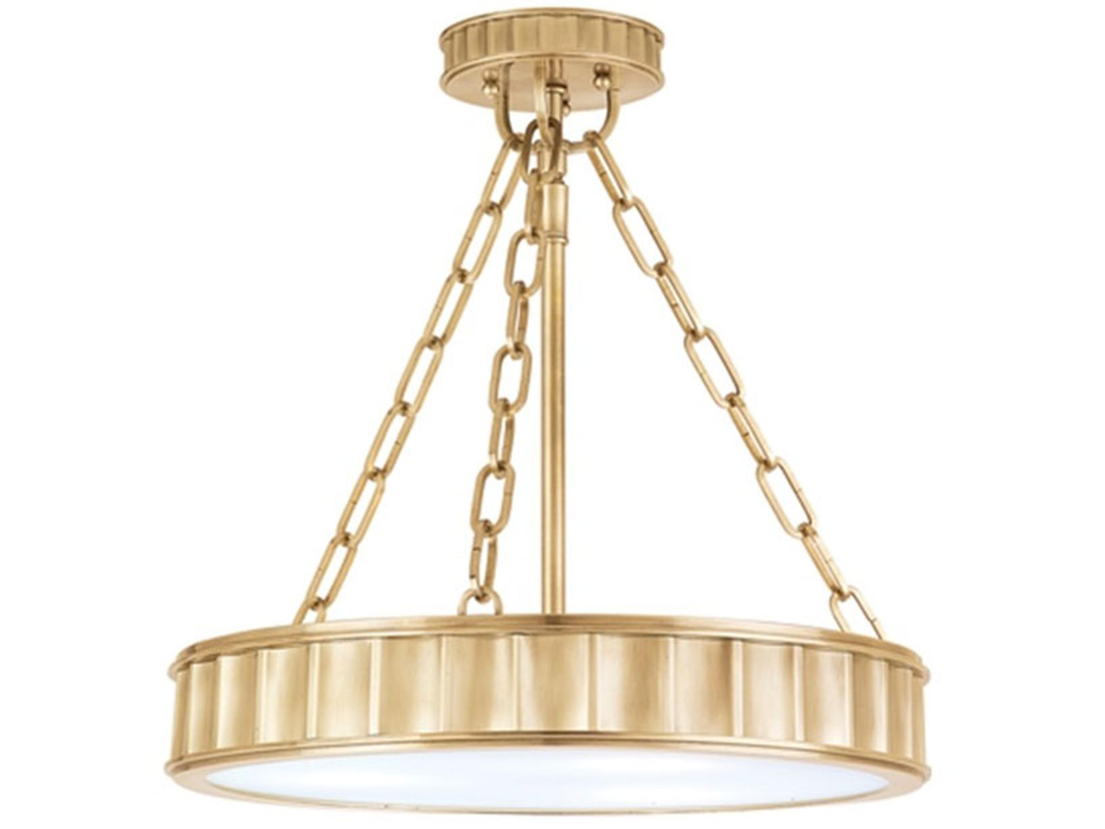 Hudson Valley Middlebury 3-Light Aged Brass White Glass Drum Semi Flush Mount