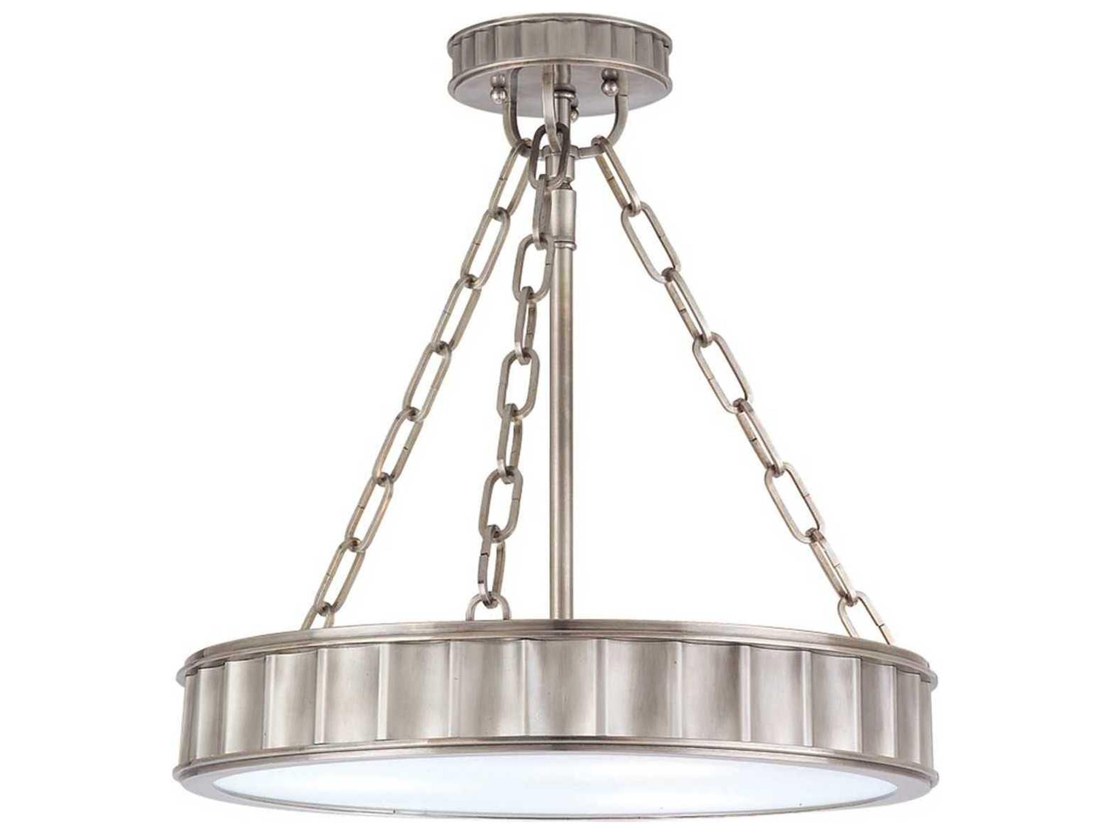 Hudson Valley Middlebury 3-Light Historic Nickel White Glass Drum Semi Flush Mount