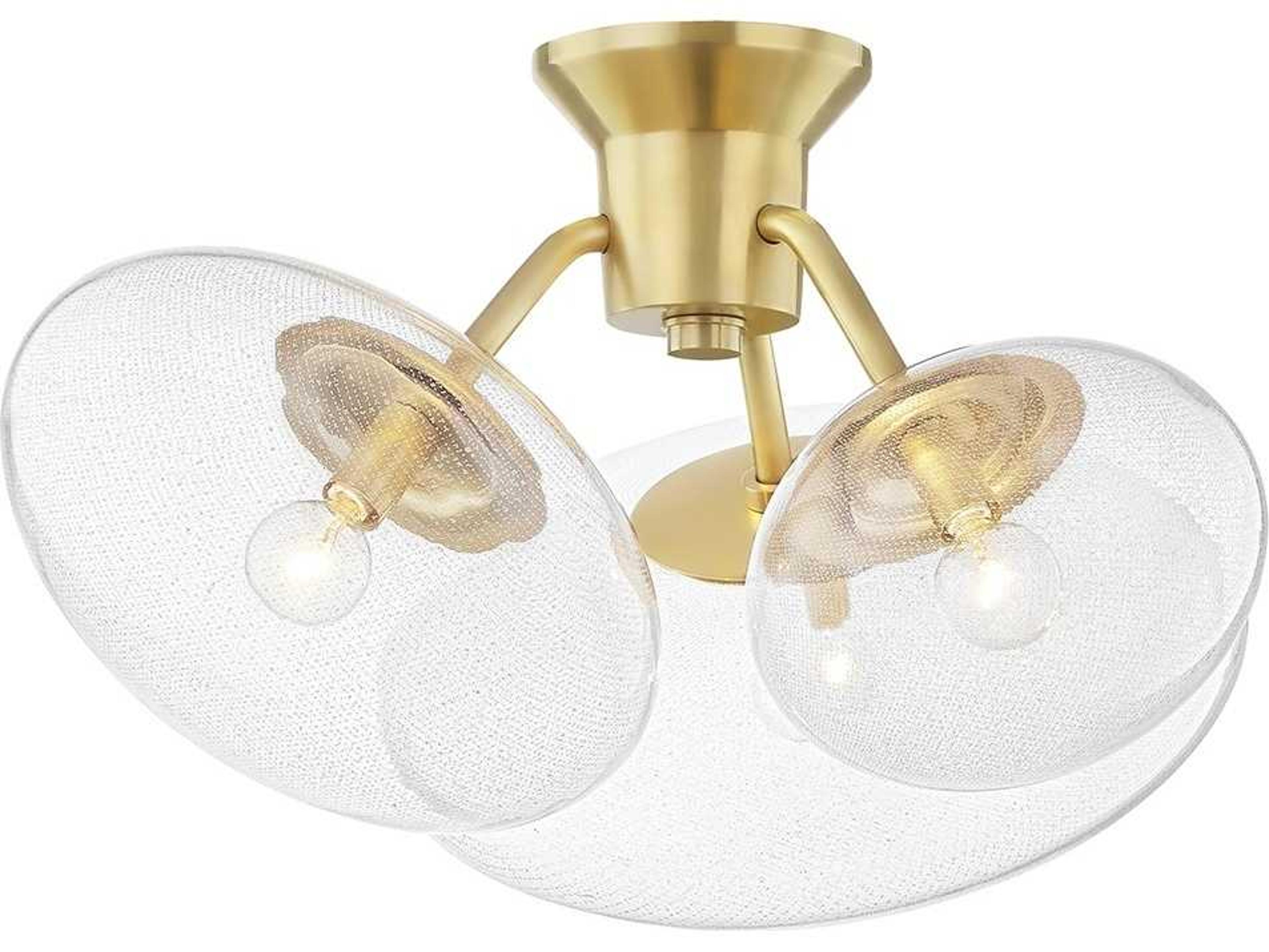 Hudson Valley Opera 3-Light Aged Brass Glass Round Semi Flush Mount