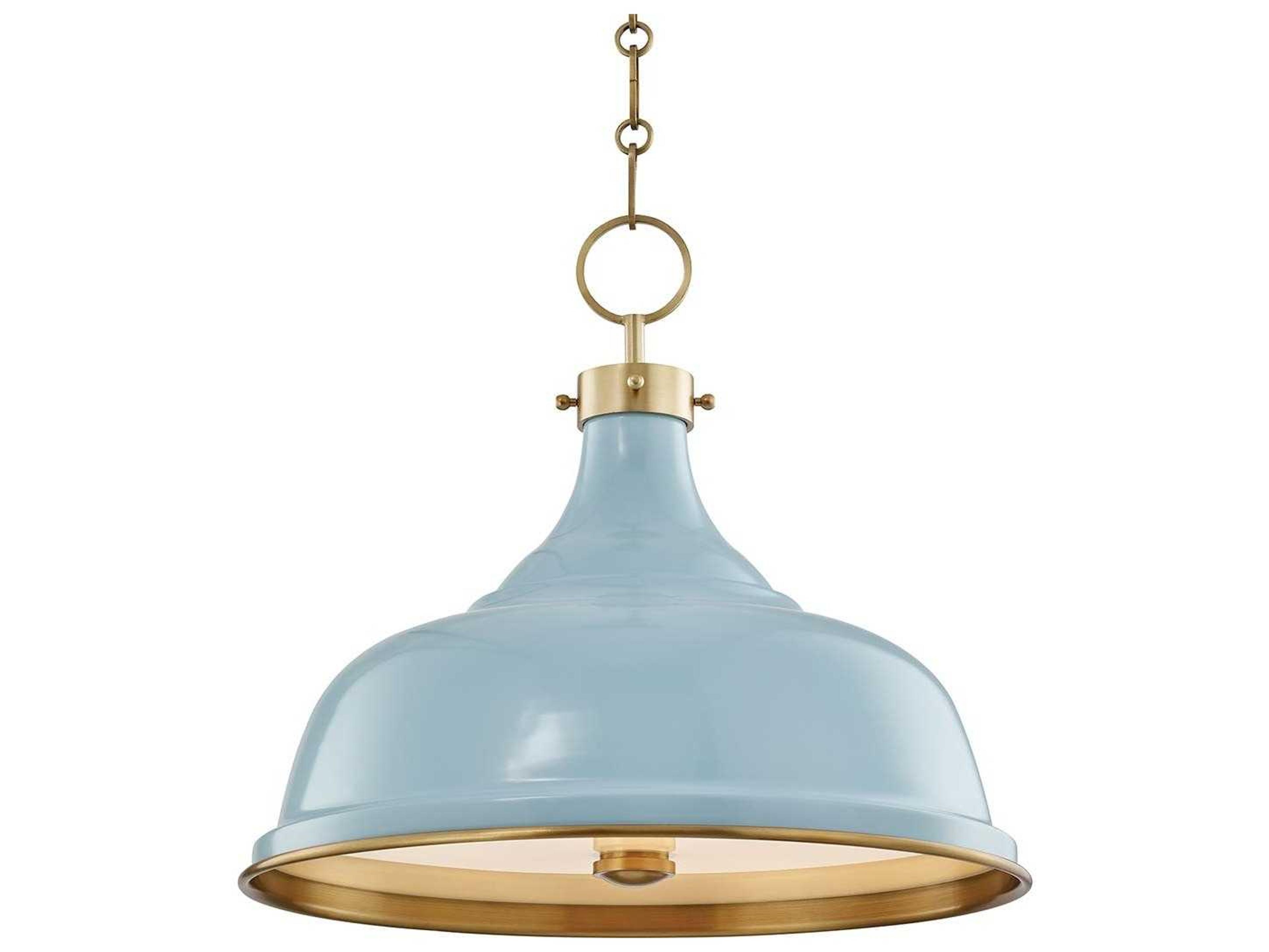 Hudson Valley Painted 3-Light Aged Brass Blue Bell Dome Pendant