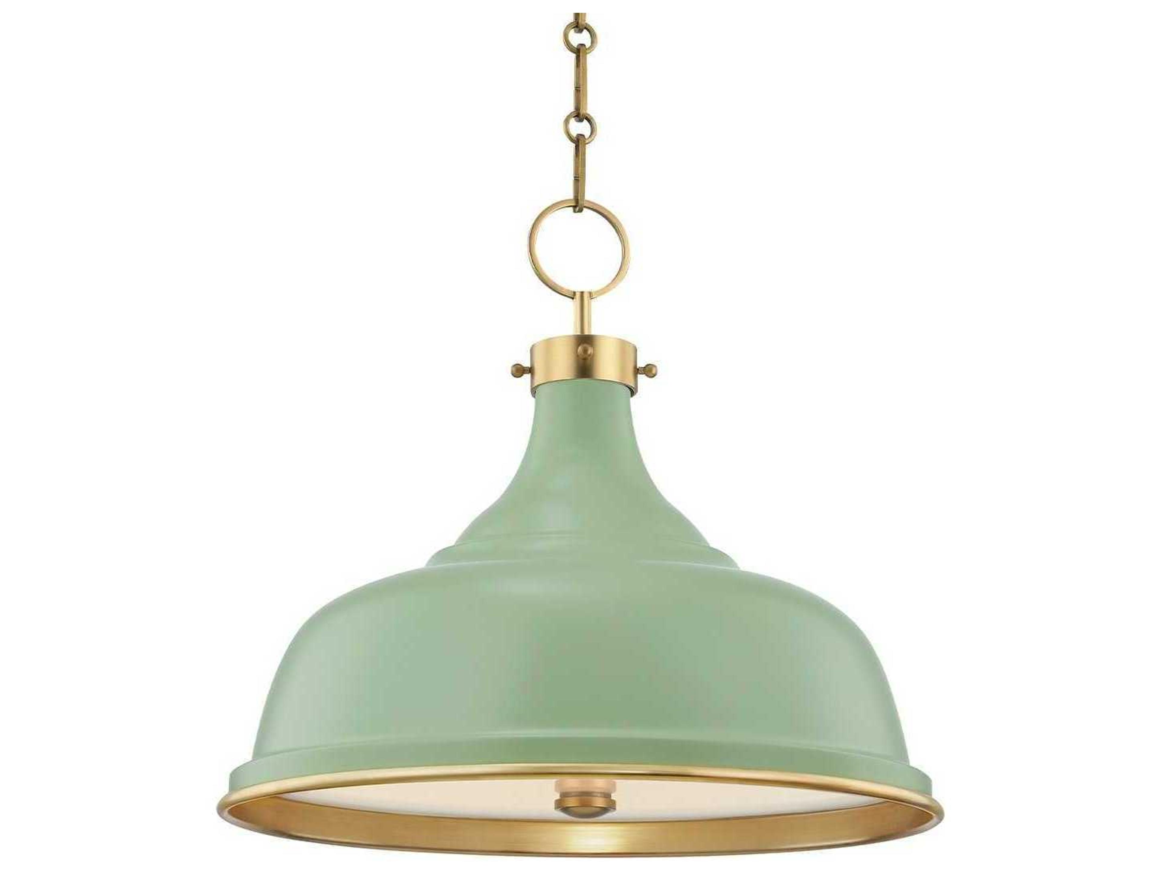 Hudson Valley Painted 3-Light Aged Brass Leaf Green Bell Pendant