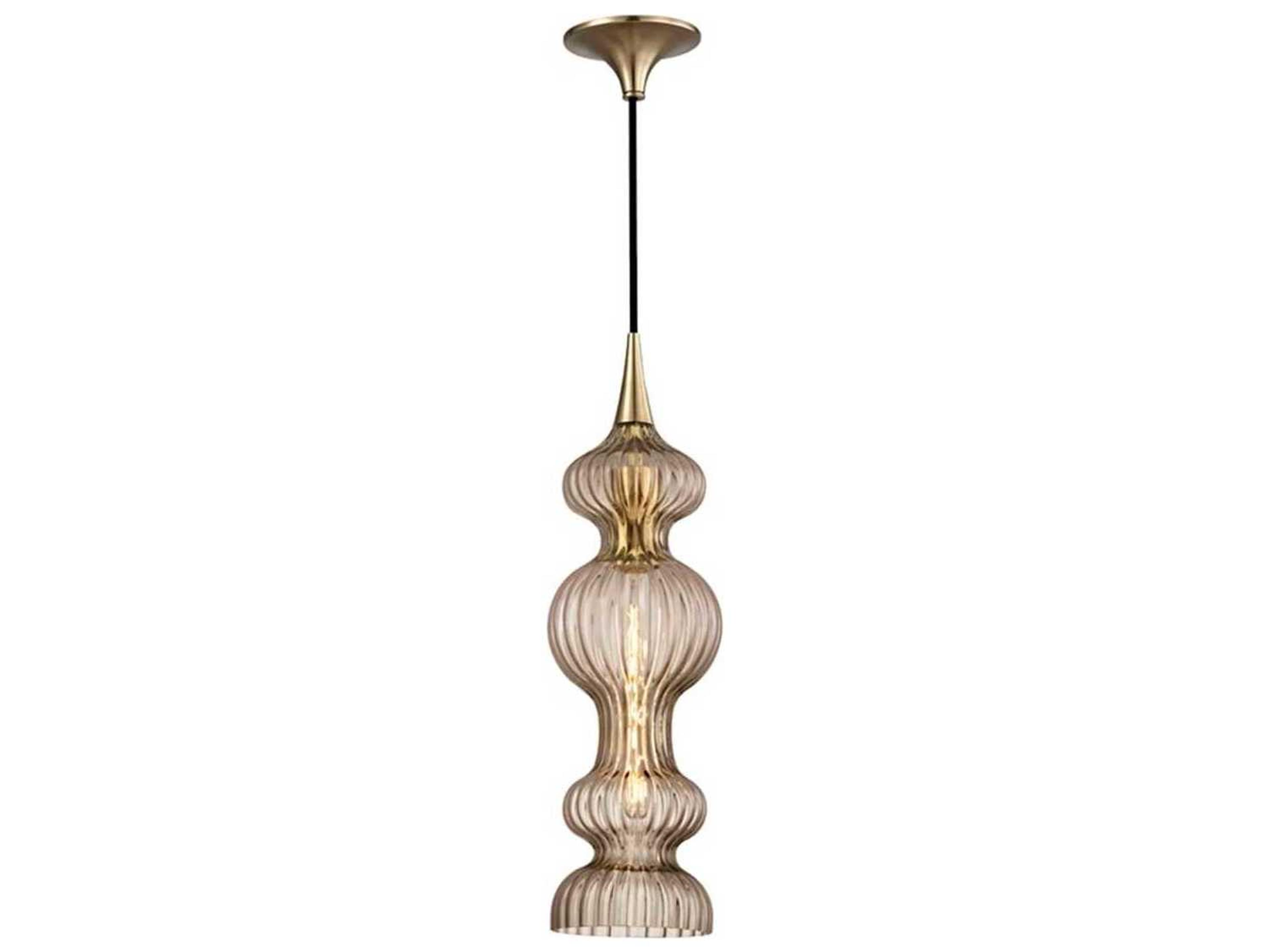 Hudson Valley Pomfret 1-Light Aged Brass Bronze Glass Mini Pendant