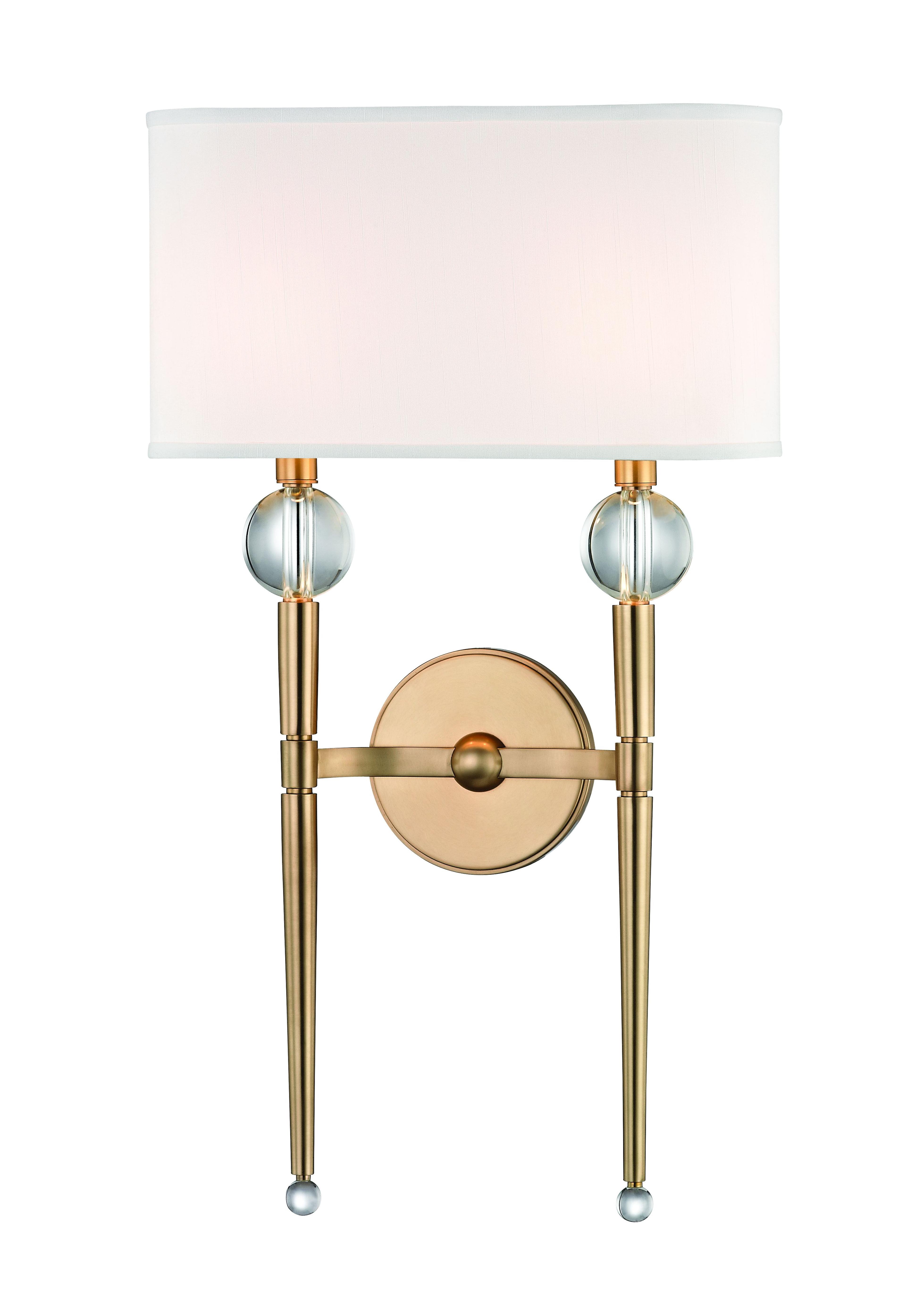 Hudson Valley Rockland 2-Light Aged Brass White Crystal Glass Wall Sconce