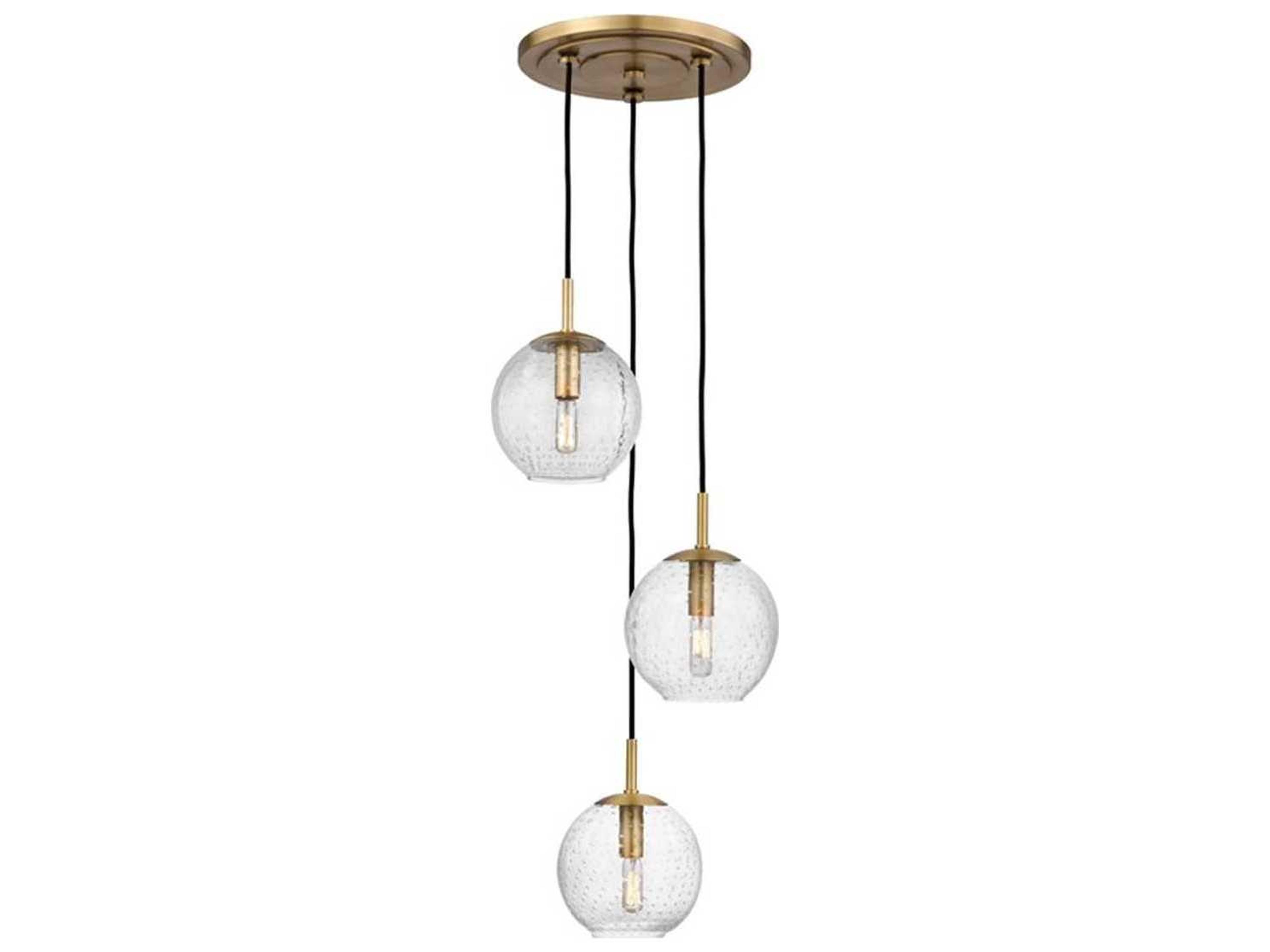 Hudson Valley Rousseau 3-Light Aged Brass Clear Glass Pendant