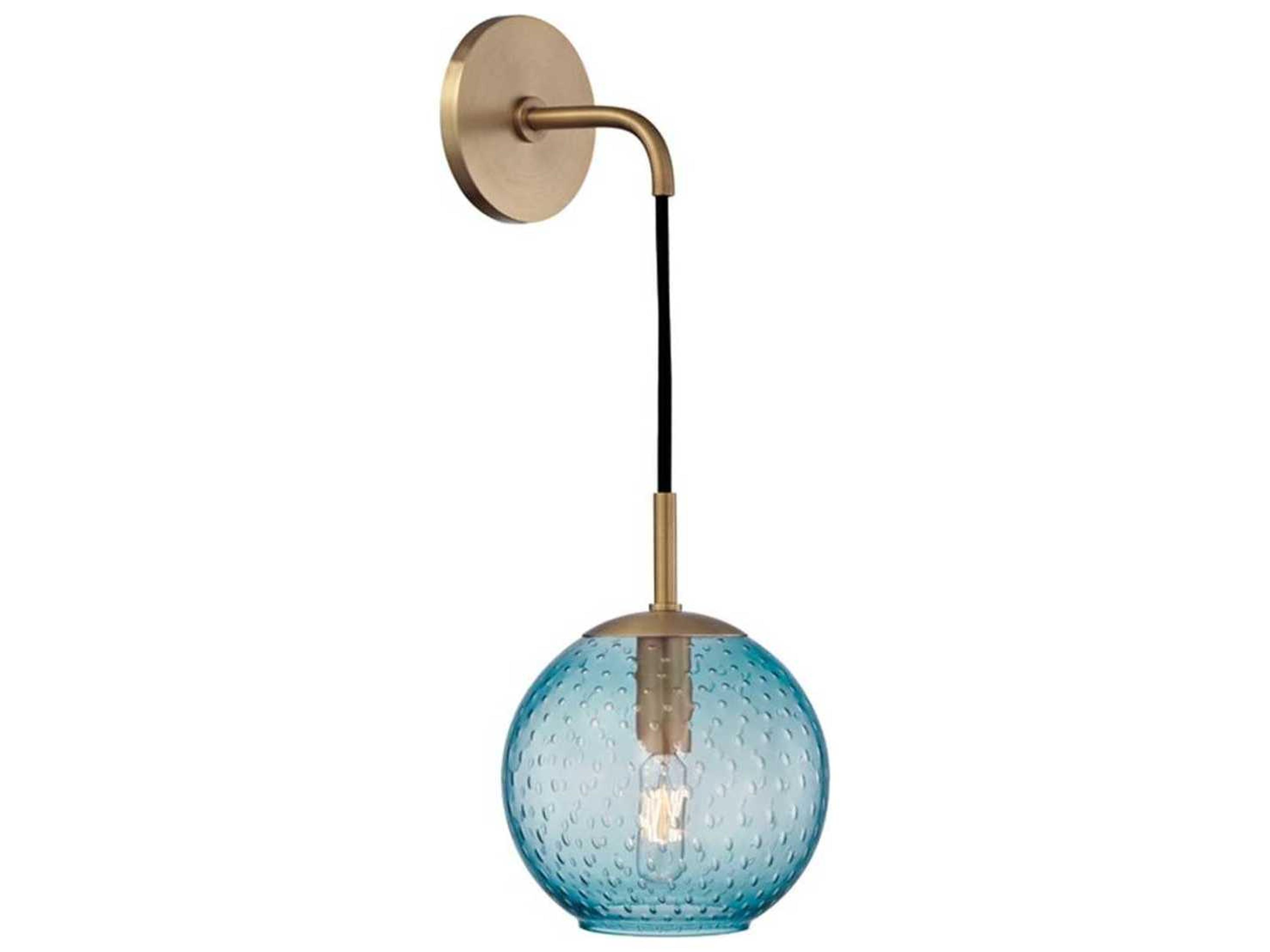 Hudson Valley Rousseau 1-Light Aged Brass Blue Glass Wall Sconce