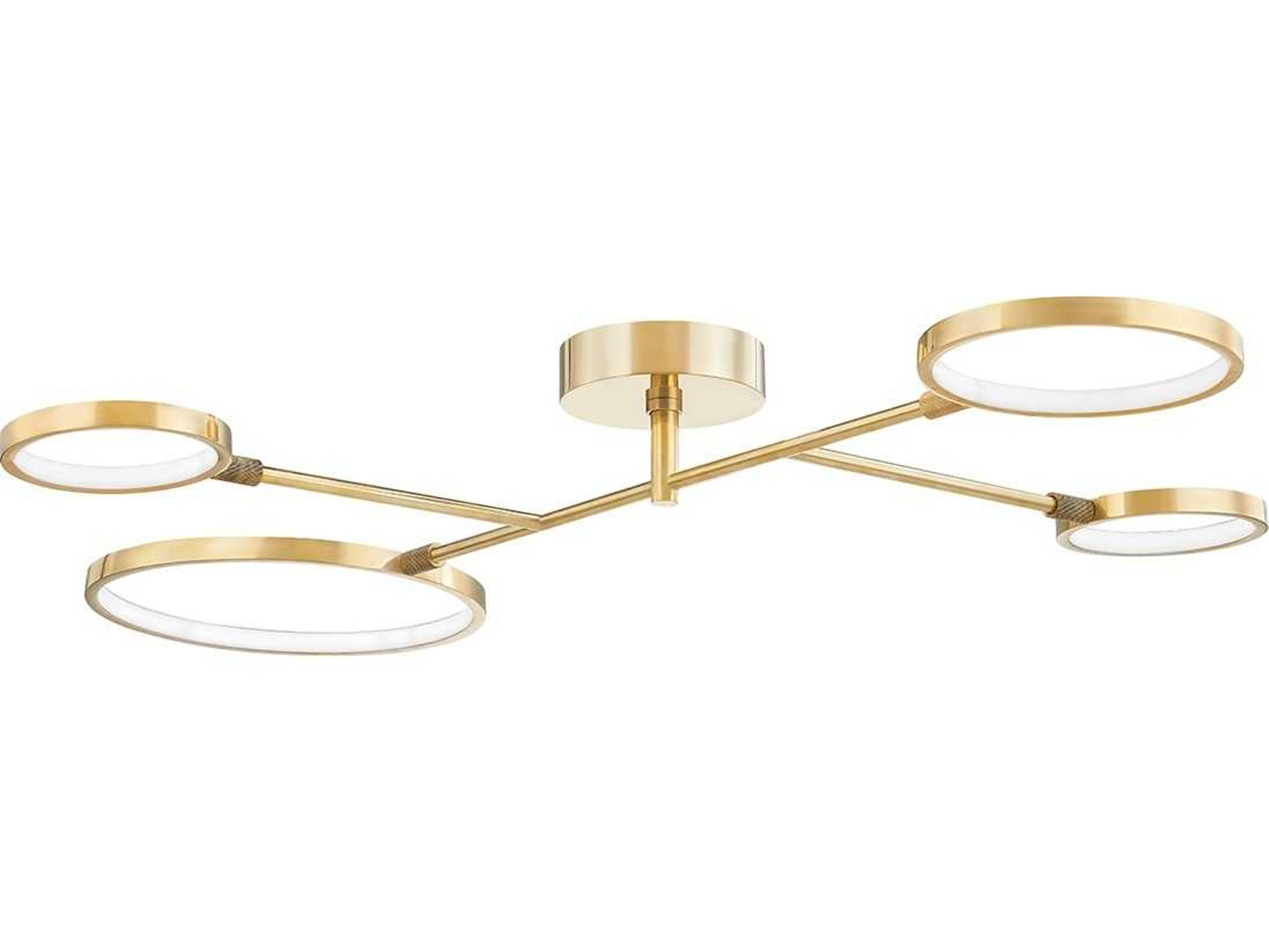 Hudson Valley Saturn 4-Light Aged Brass Glass LED Round Semi Flush Mount