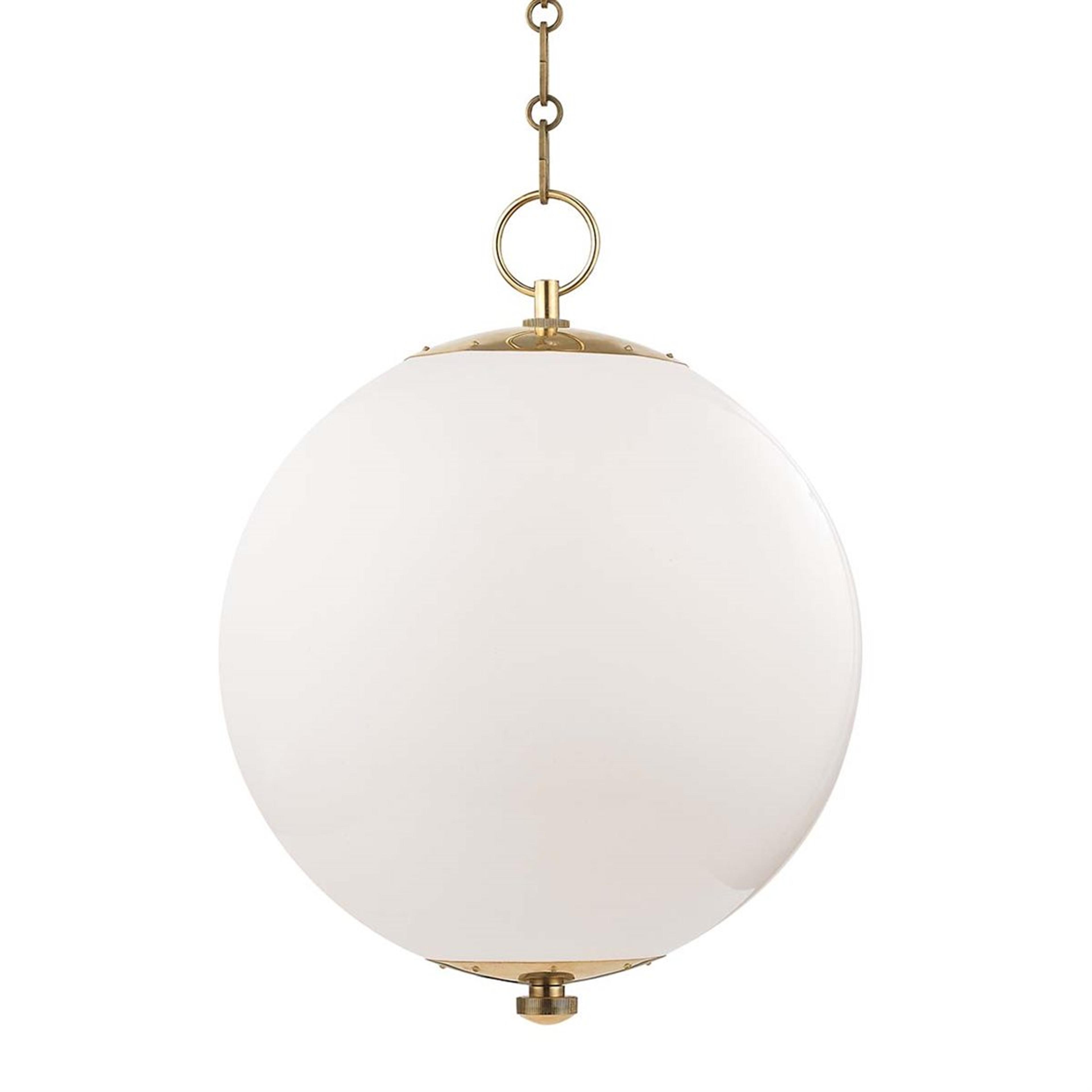 Hudson Valley Sphere 1-Light Aged Brass White Glass Globe Pendant