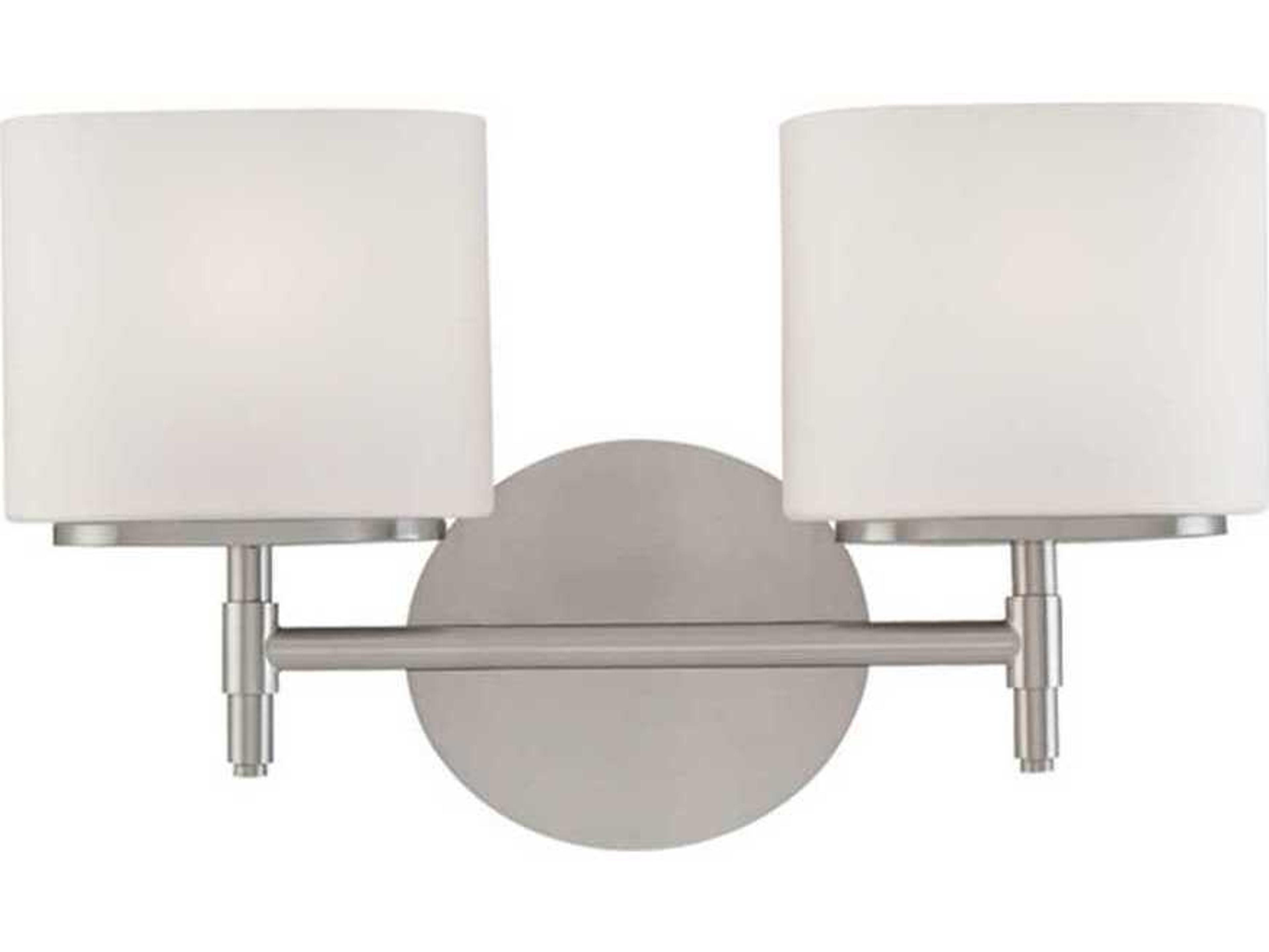Hudson Valley Trinity 2-Light Satin Nickel Off White Glass Vanity Light