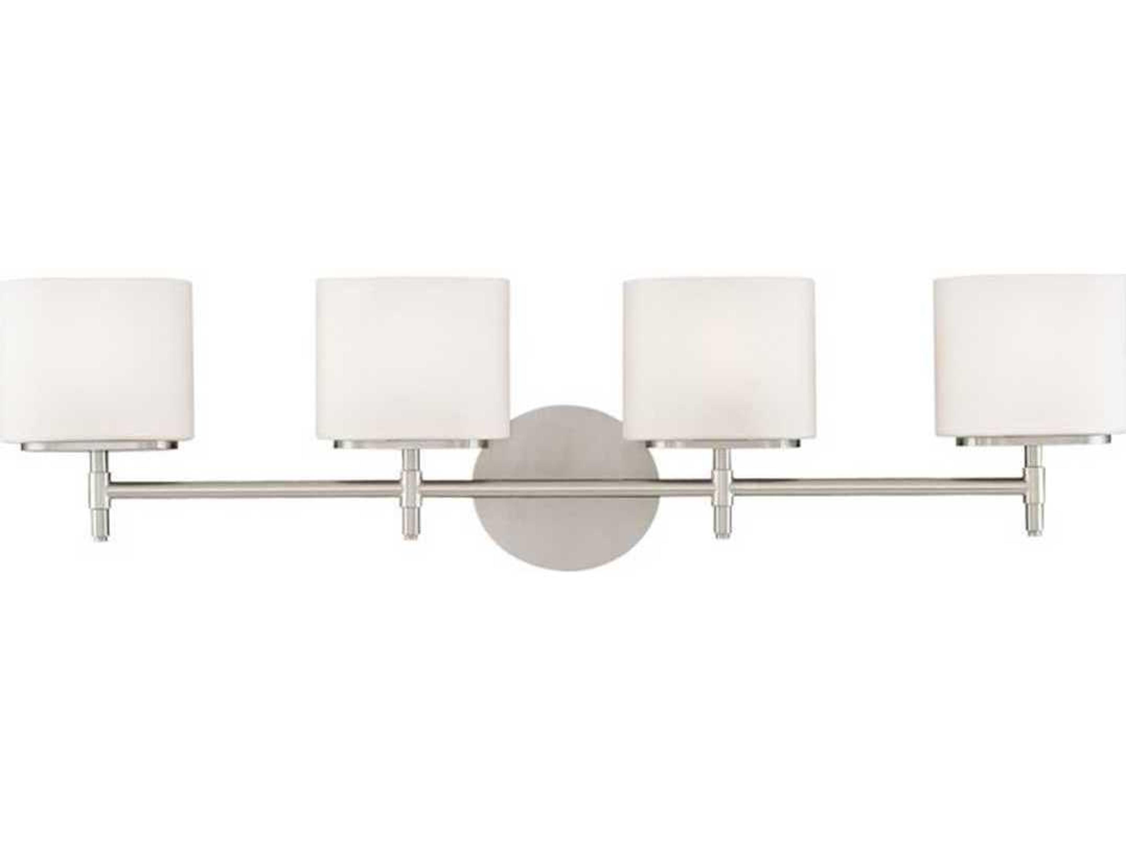 Hudson Valley Trinity 4-Light Satin Nickel Off White Glass Vanity Light