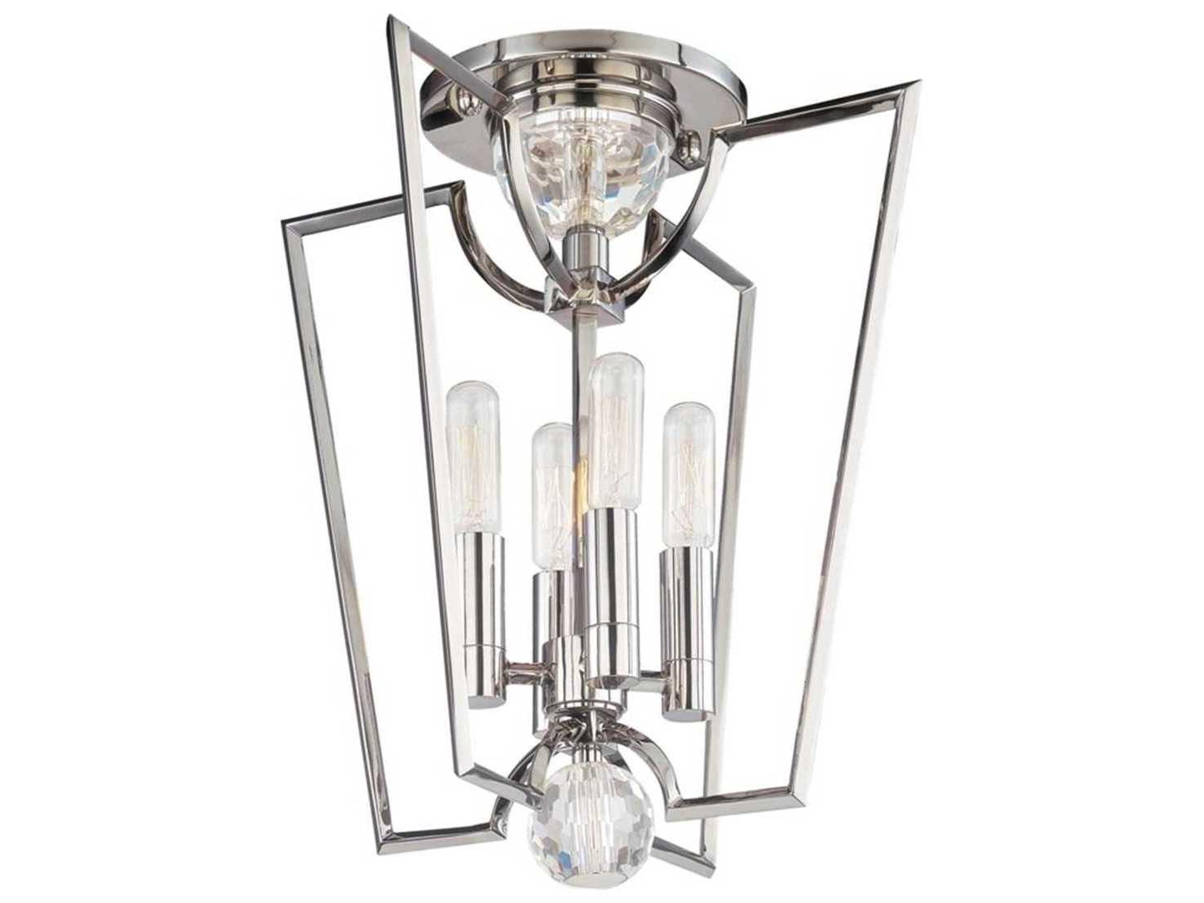 Hudson Valley Waterloo 4-Light Polished Nickel Crystal Semi Flush Mount