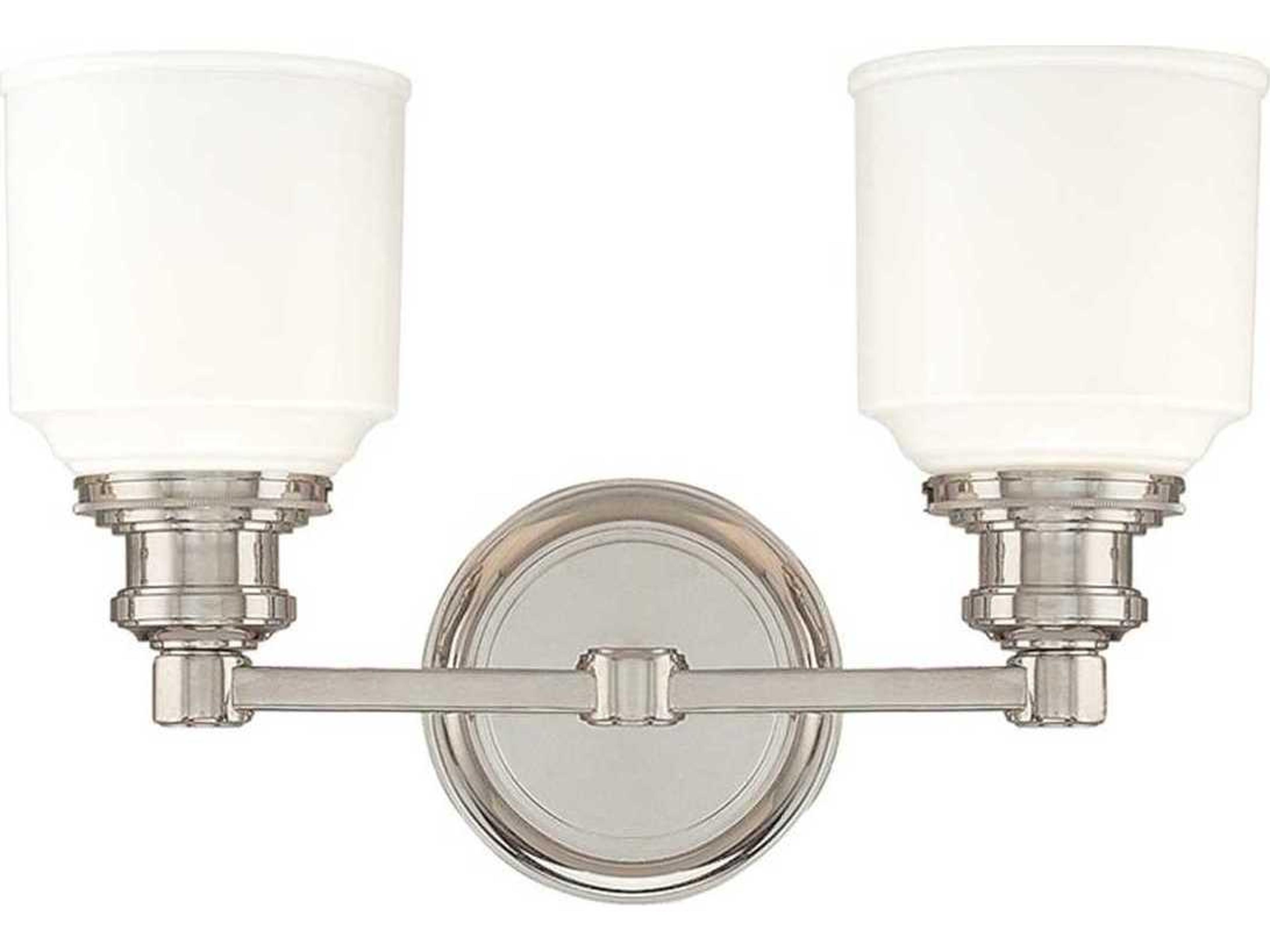 Hudson Valley Windham 2-Light Polished Nickel Off White Glass Vanity Light