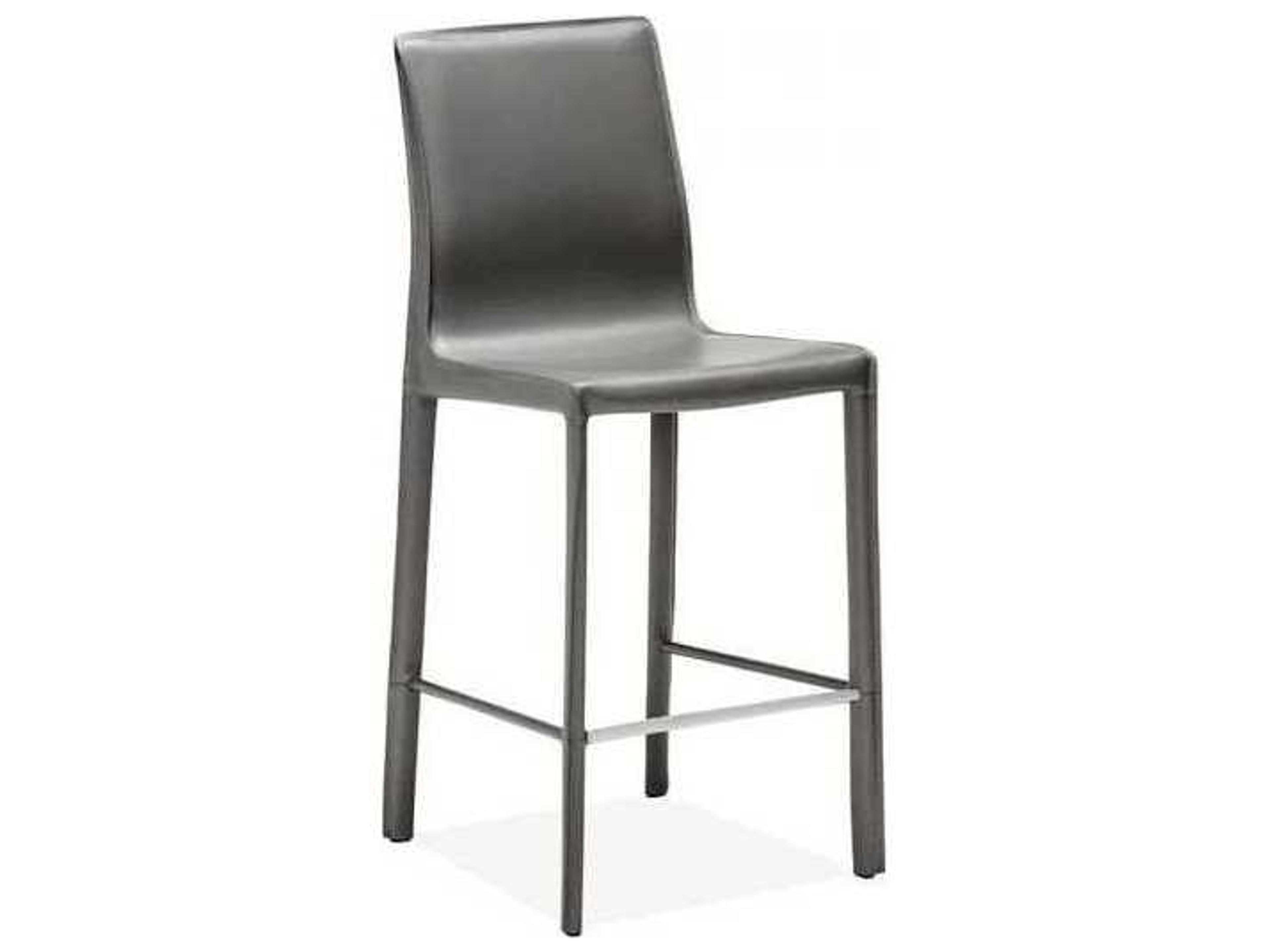 Interlude Home Leather Mountain Grey Brushed Steel Counter Stool
