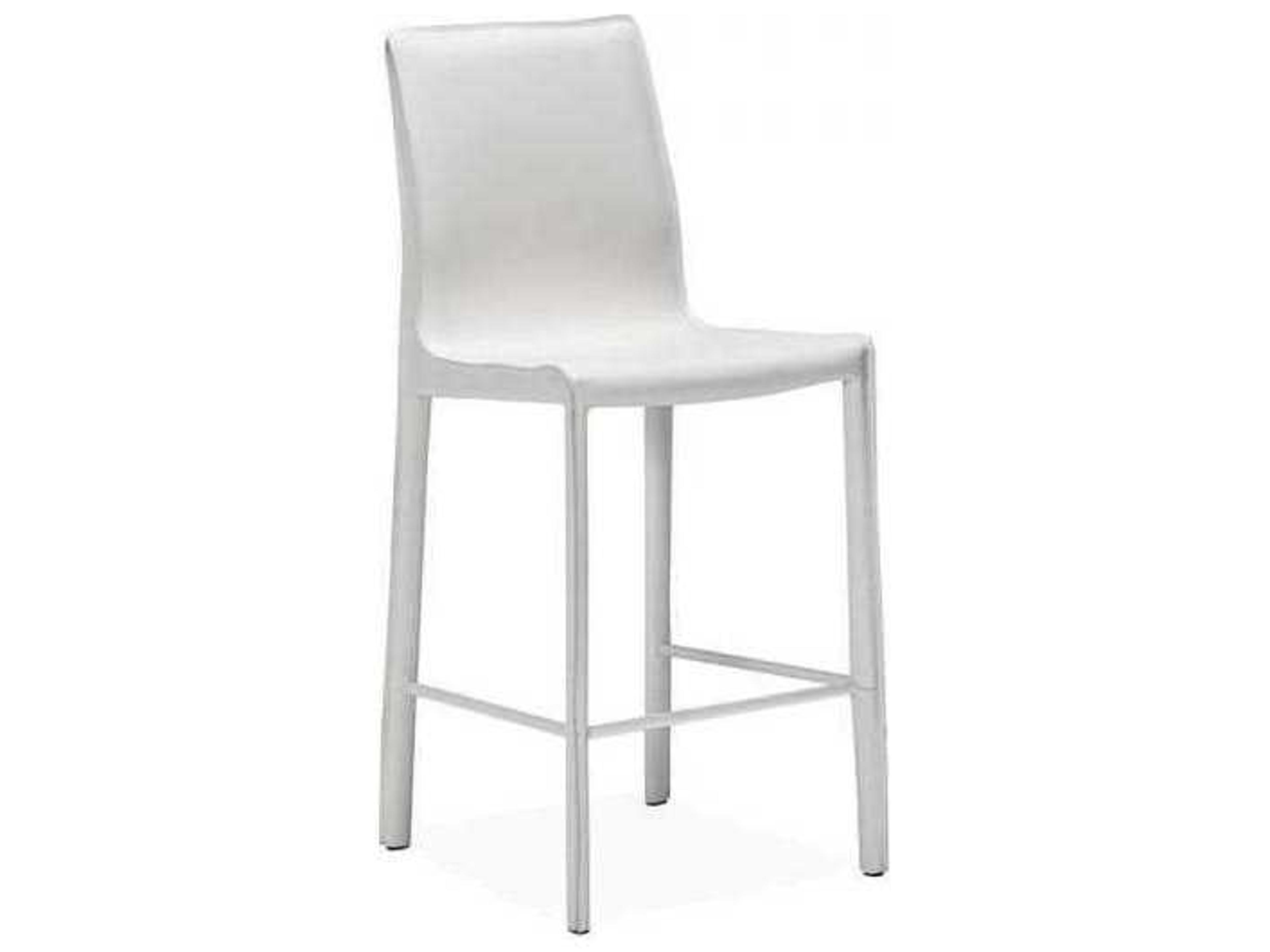 Interlude Home Leather Winter White Brushed Steel Counter Stool