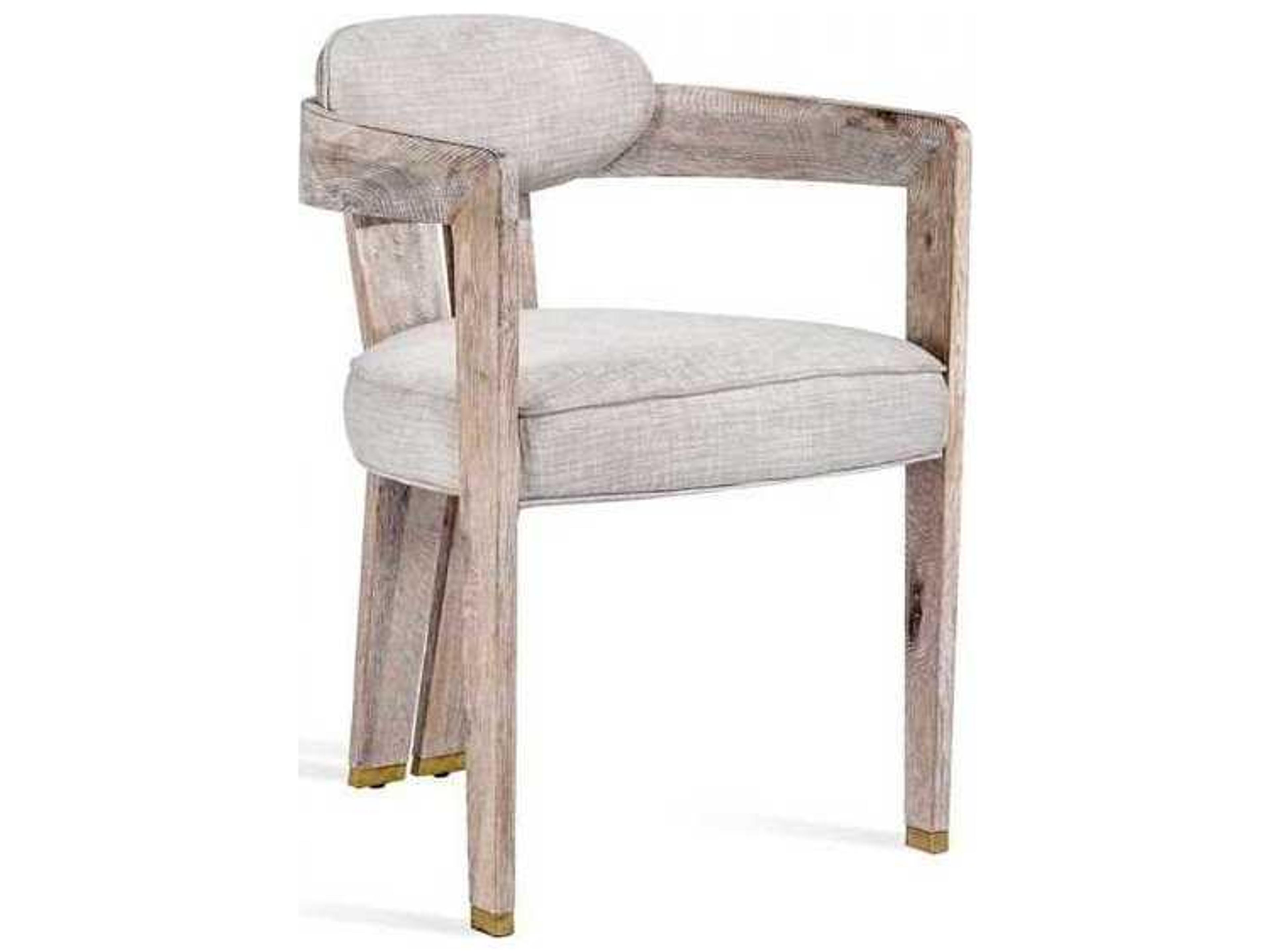 Interlude Home Oak Wood Brown Upholstered Arm Dining Chair