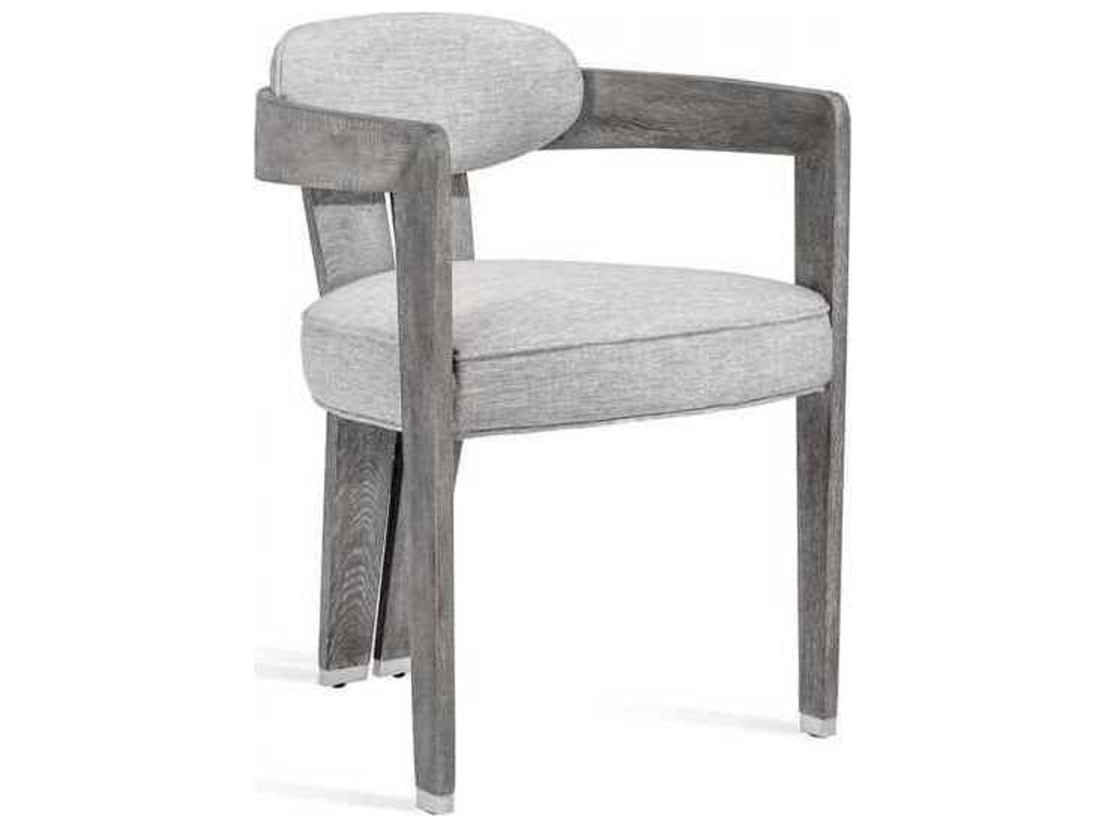 Interlude Home Oak Wood Gray Upholstered Arm Dining Chair