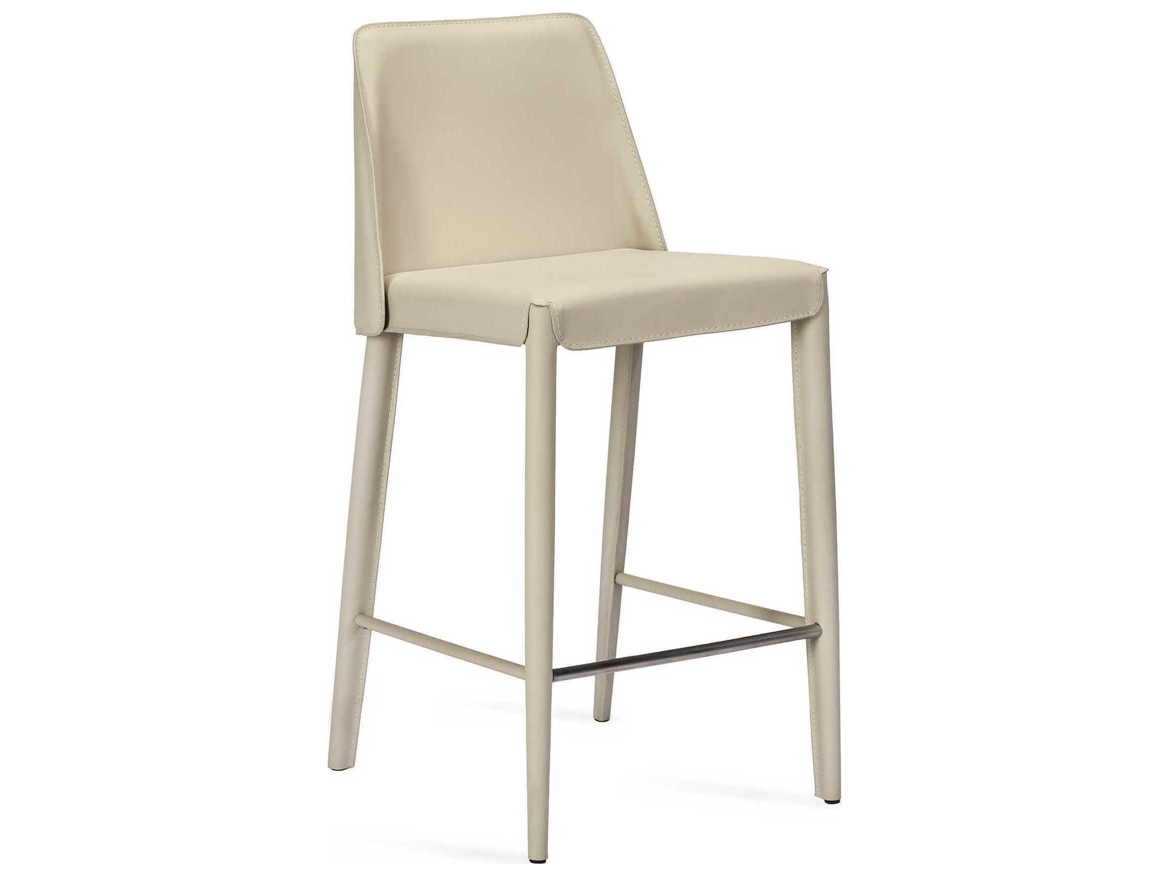 Interlude Home Malin Leather Mediterranean Sand Polished Nickel Counter Stool