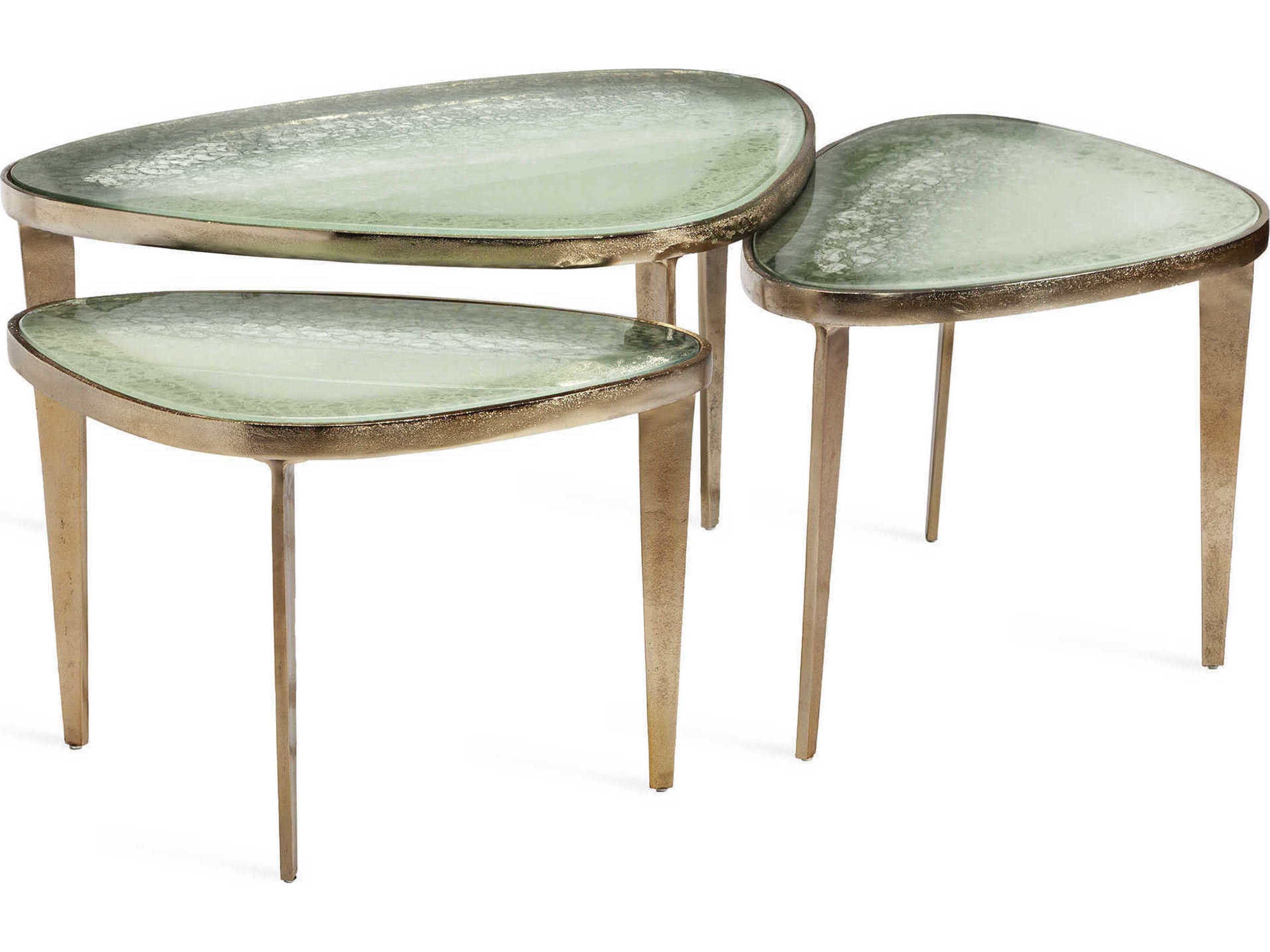 Interlude Home Glass Grey Sky Champagne Brass End Table