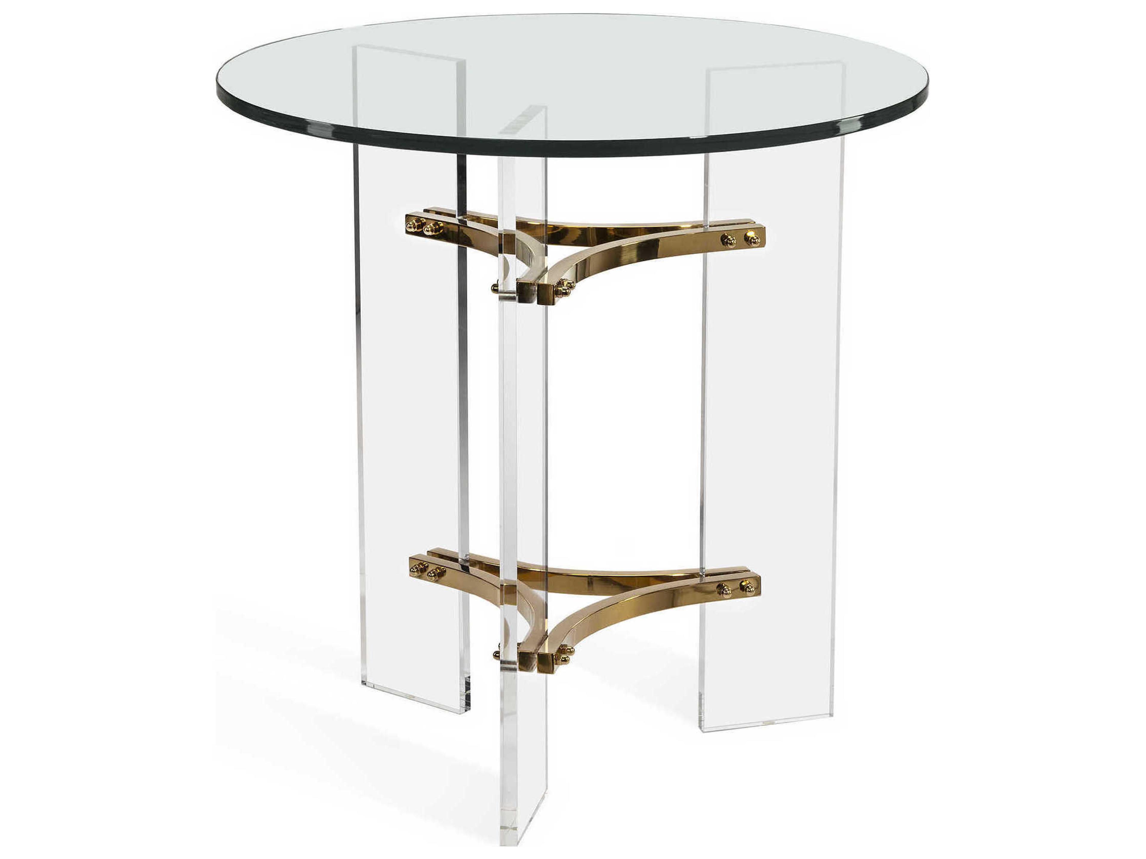 Interlude Home Tamara Round Glass Clear Polished Brass End Table