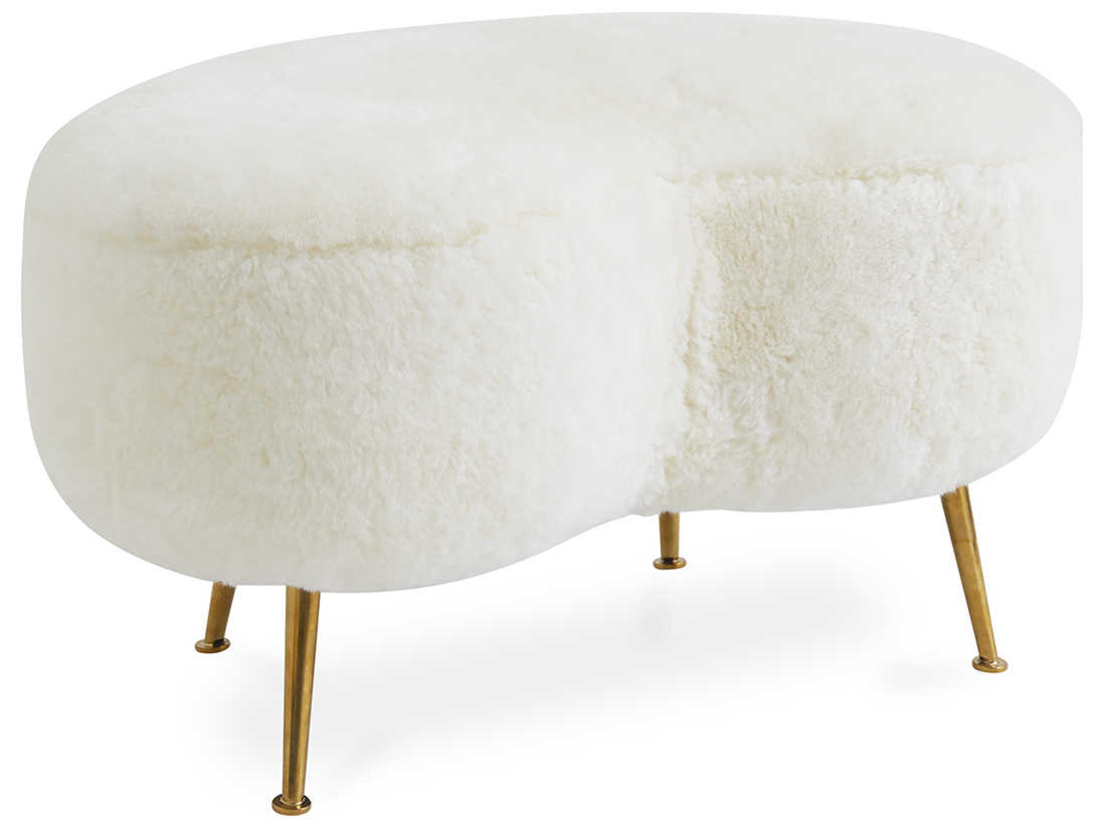 Jonathan Adler Ether White Brass Gold Upholstered Ottoman