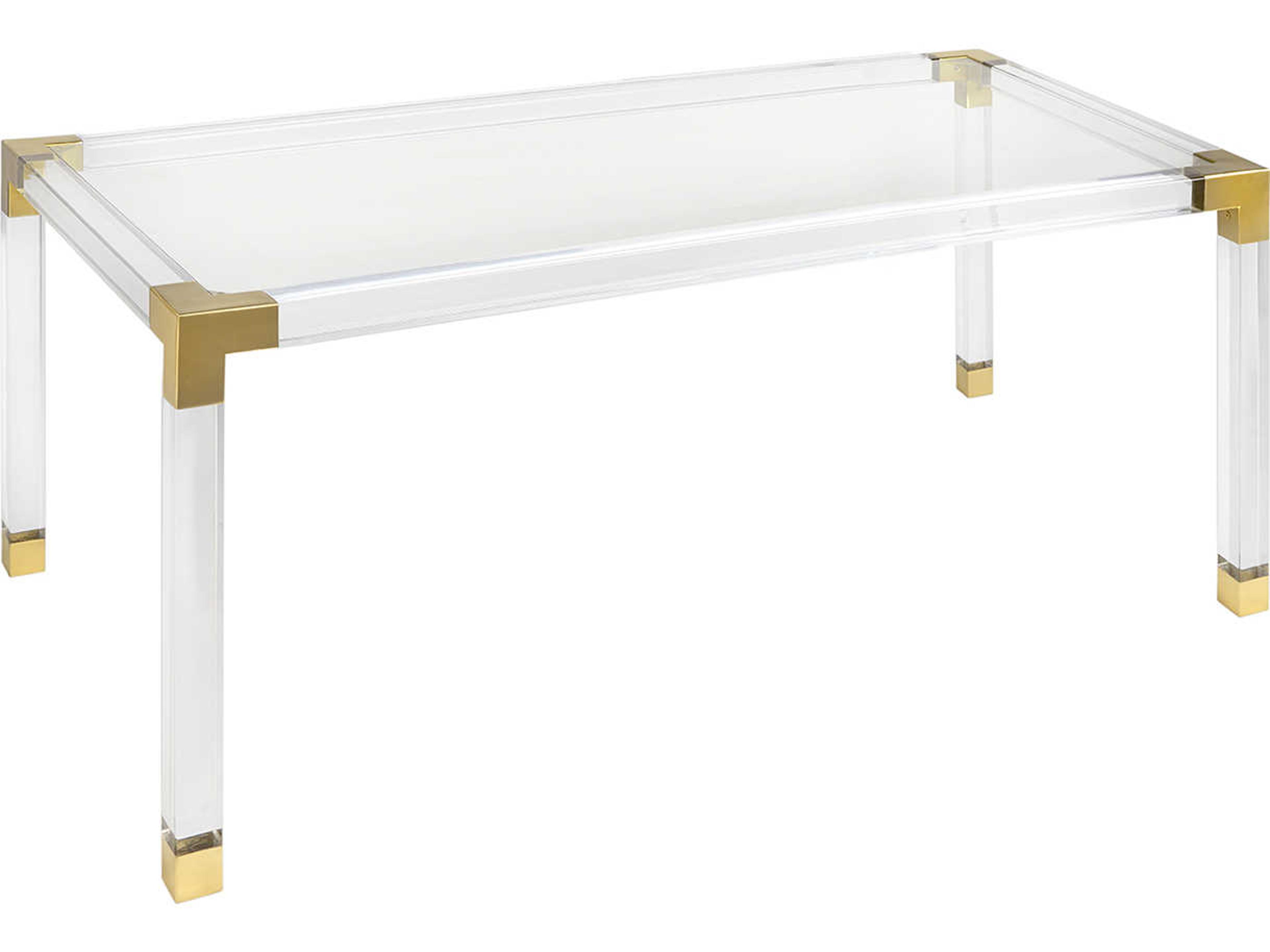 Jonathan Adler Jacques Rectangular Glass Clear Brass Dining Table