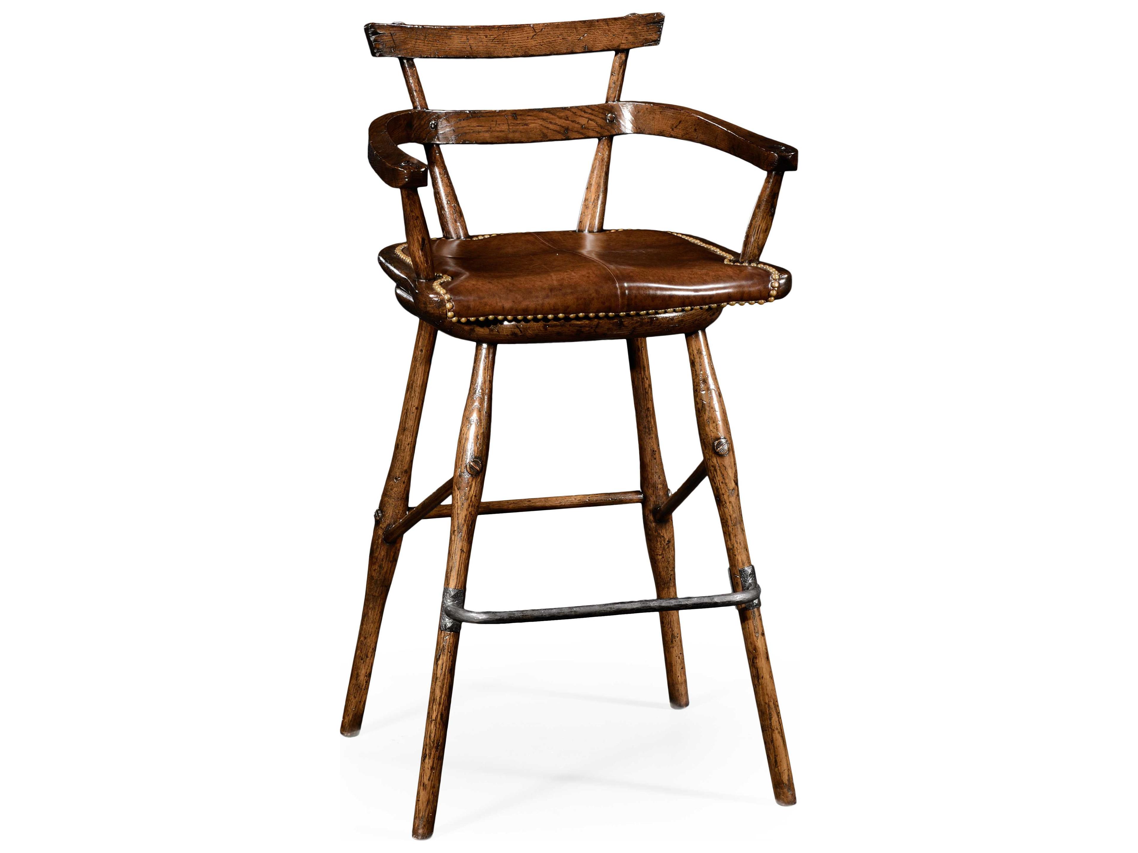 Jonathan Charles Jc Casual Dark Brown Tudor Oak Leather Swivel Wood Bar Stool