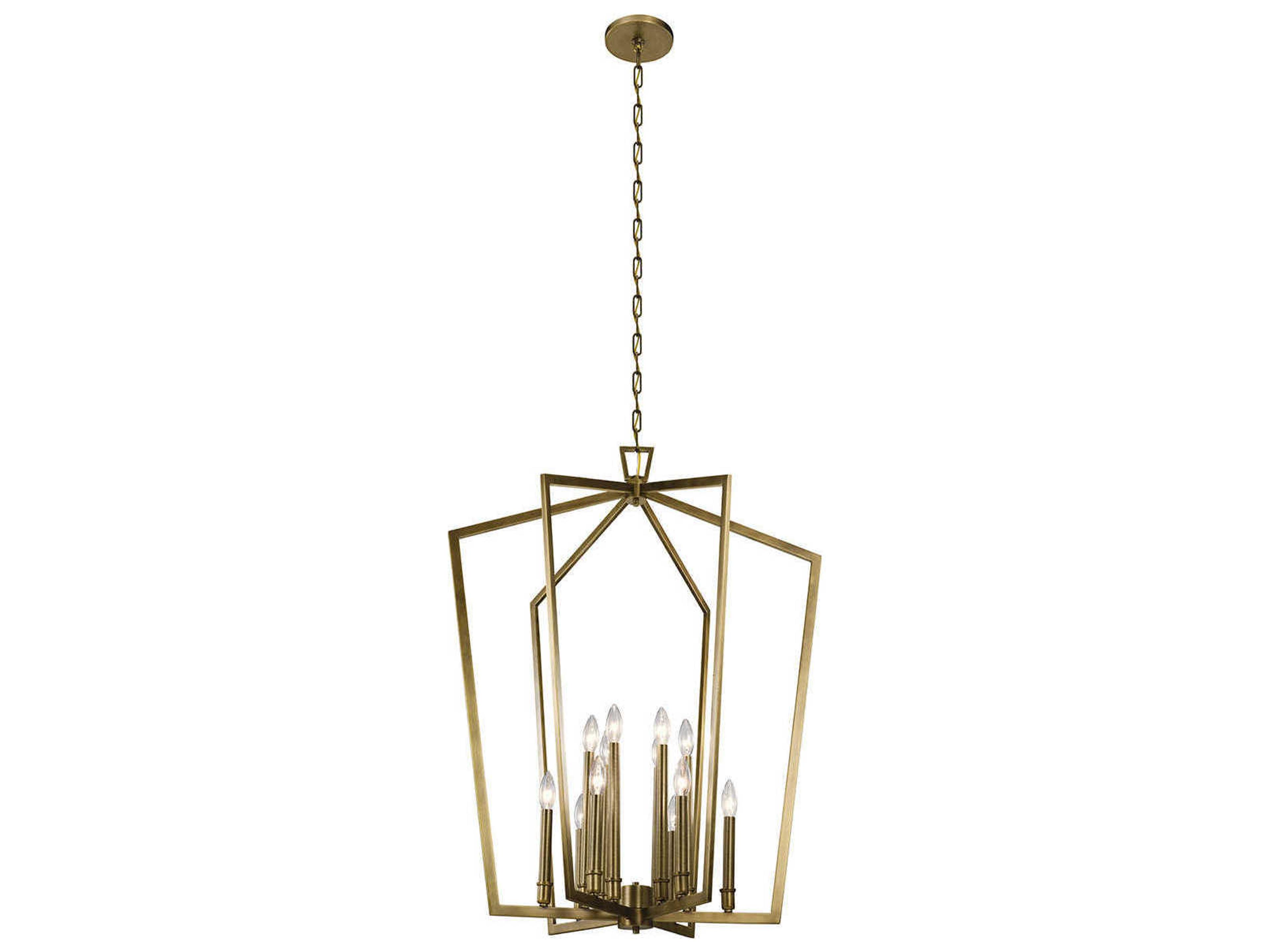 Kichler Abbotswell 12-Light Natural Brass Candelabra Geometric Linear Chandelier