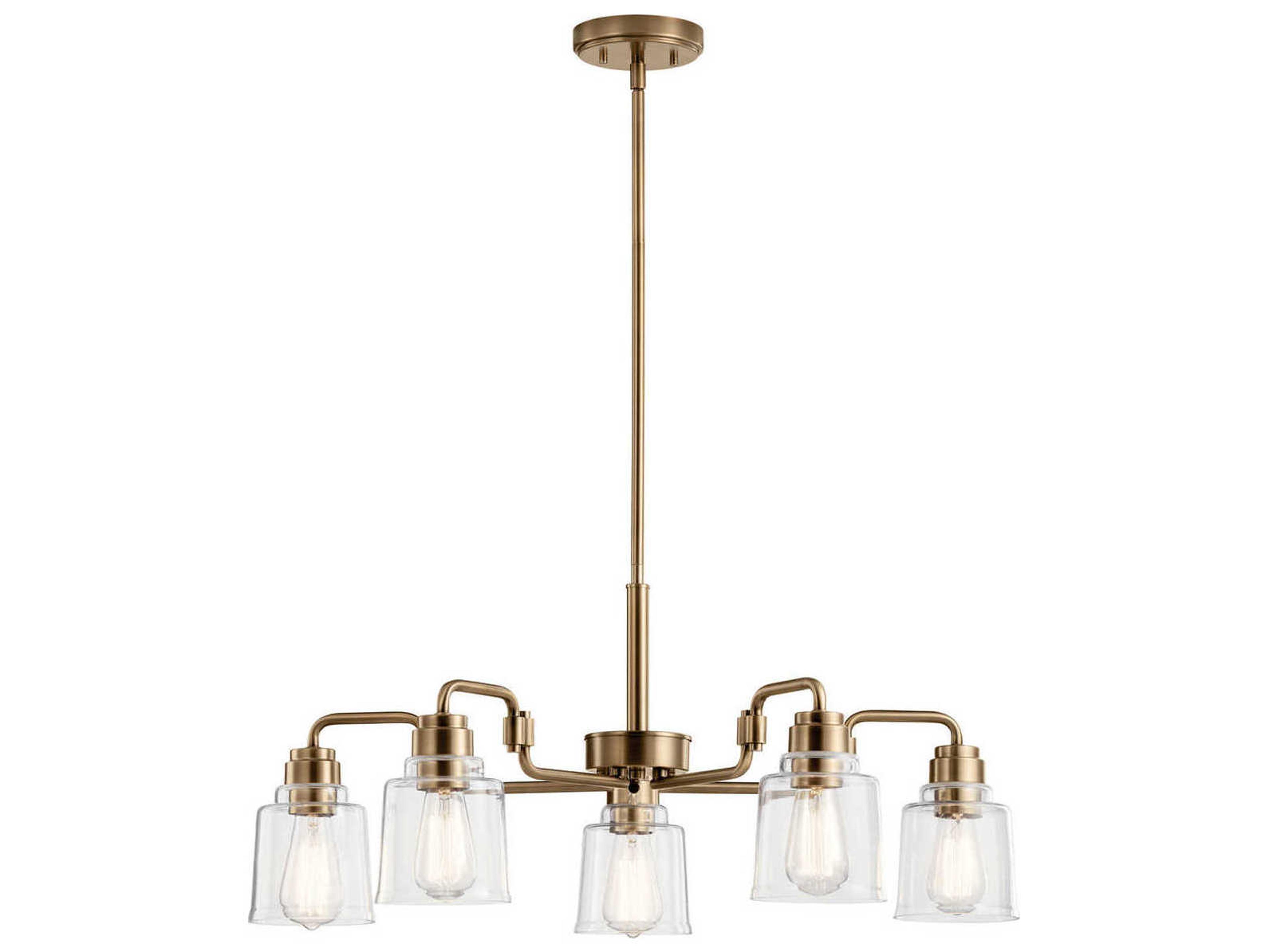 Kichler Aivian 5-Light Weathered Brass Glass Bell Geometric Chandelier