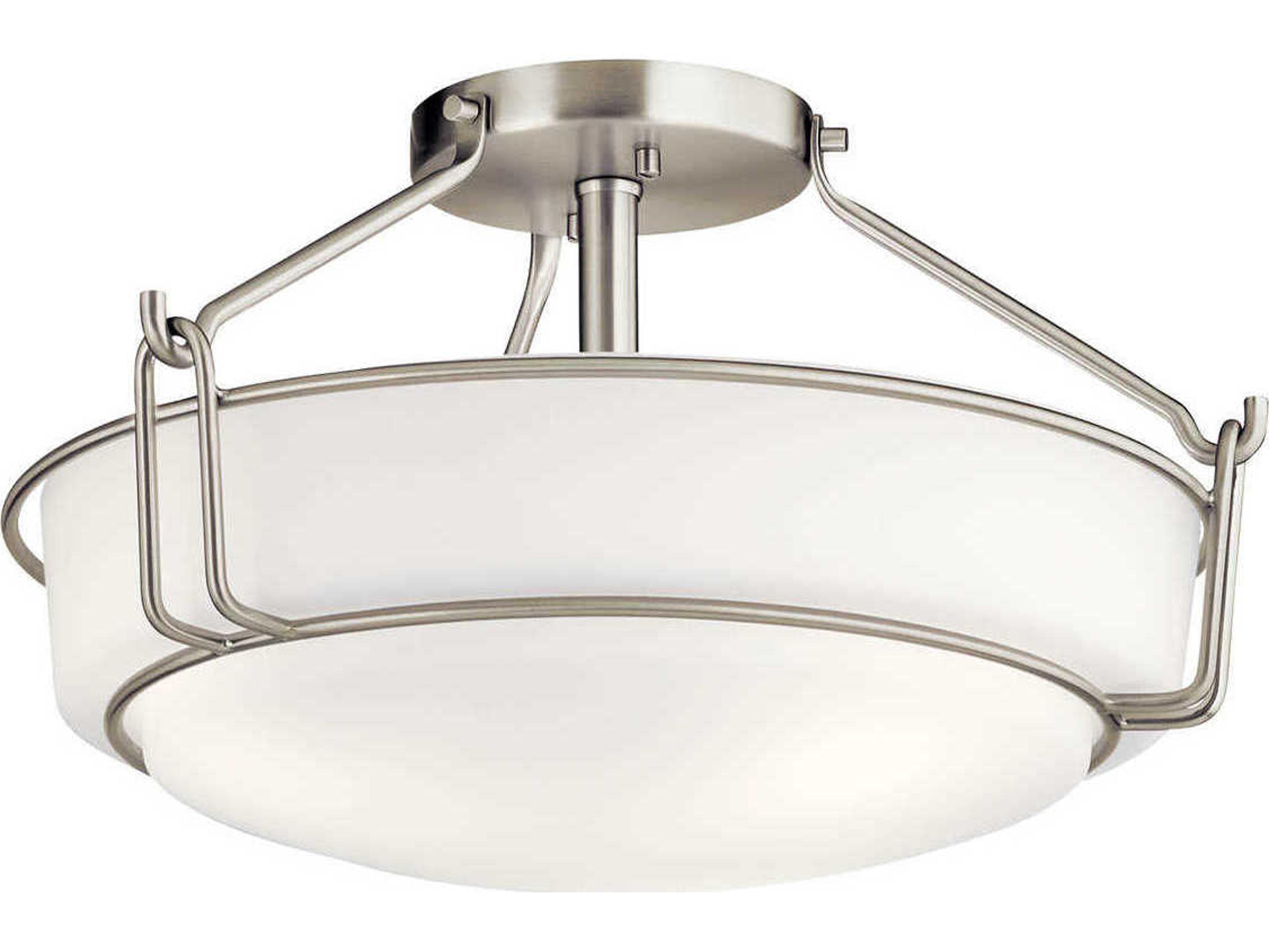 Kichler Alkire 3-Light Brushed Nickel Glass Bowl Round Semi Flush Mount