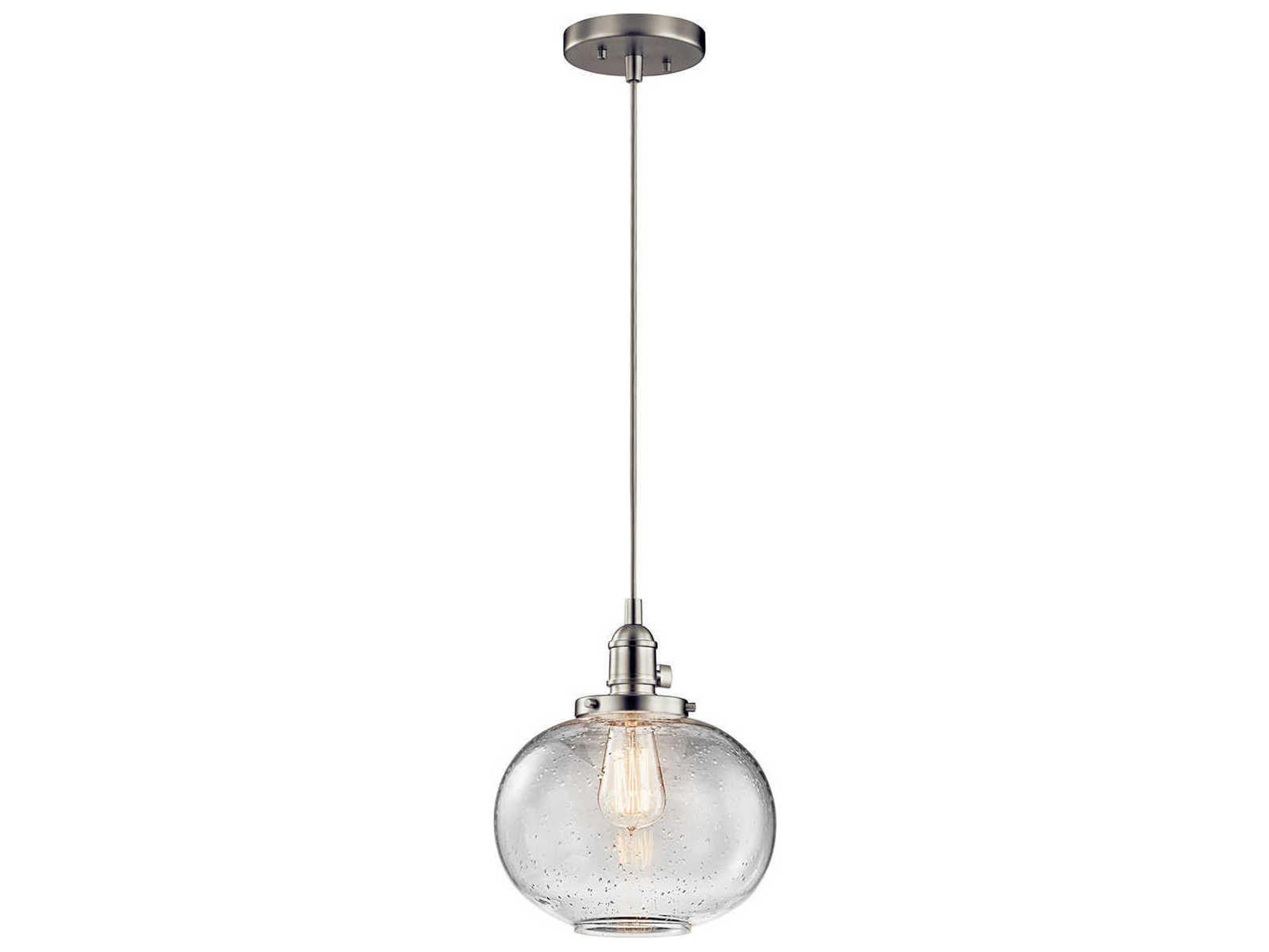 Kichler Avery 1-Light Brushed Nickel Glass Globe Round Mini Pendant