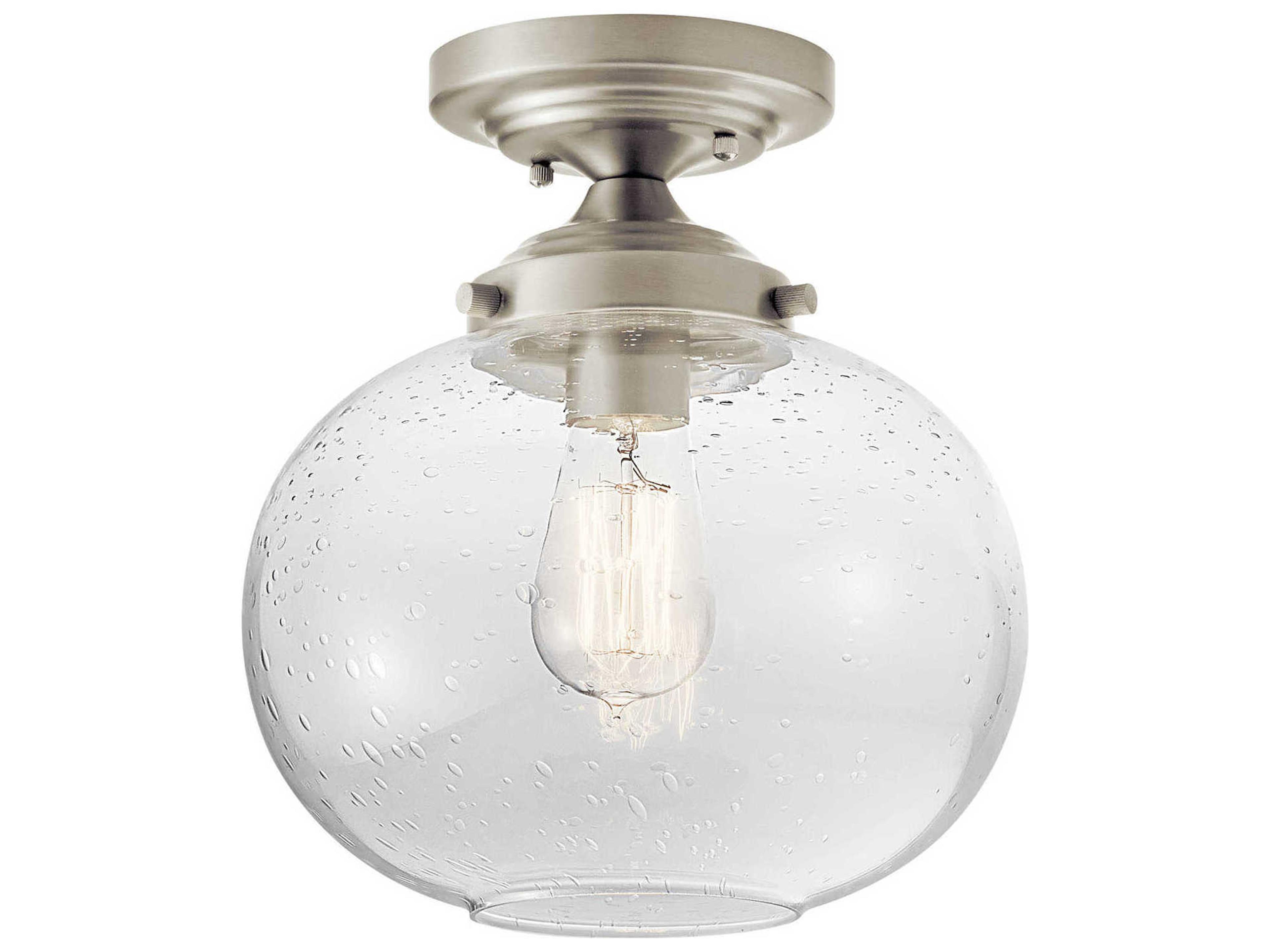 Kichler Avery 1-Light Brushed Nickel Glass Globe Round Semi Flush Mount