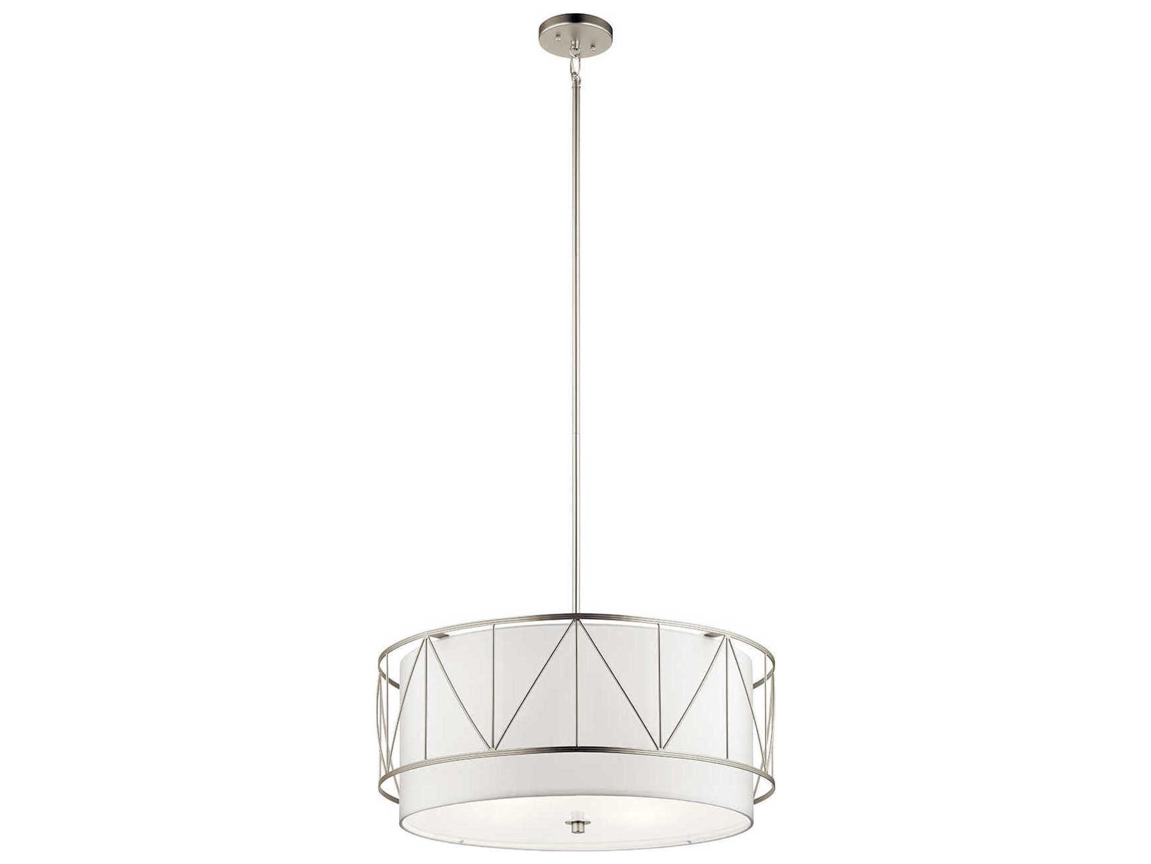 Kichler Birkleigh 4-Light Satin Nickel Glass Cylinder Drum Pendant
