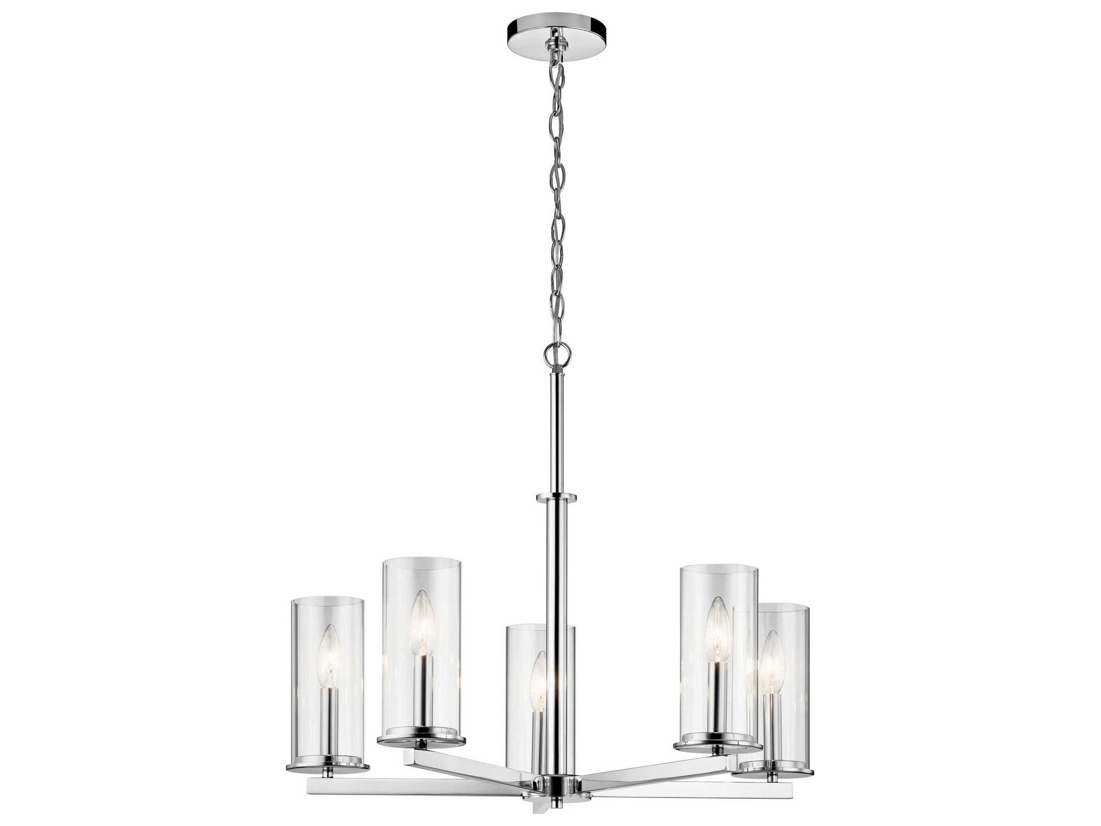 Kichler Crosby 5-Light Chrome Glass Candelabra Cylinder Linear Chandelier