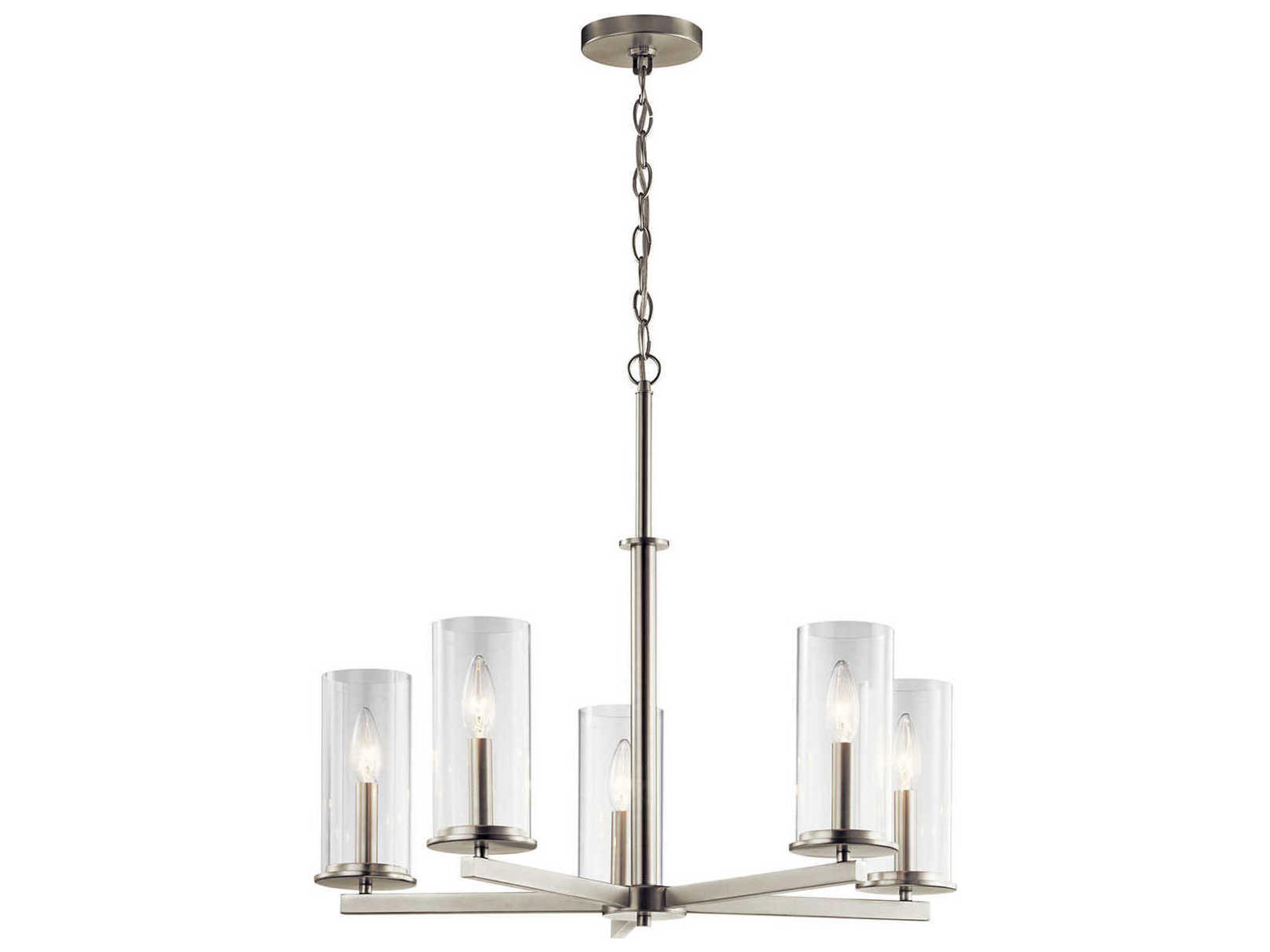 Kichler Crosby 5-Light Brushed Nickel Glass Candelabra Cylinder Linear Chandelier