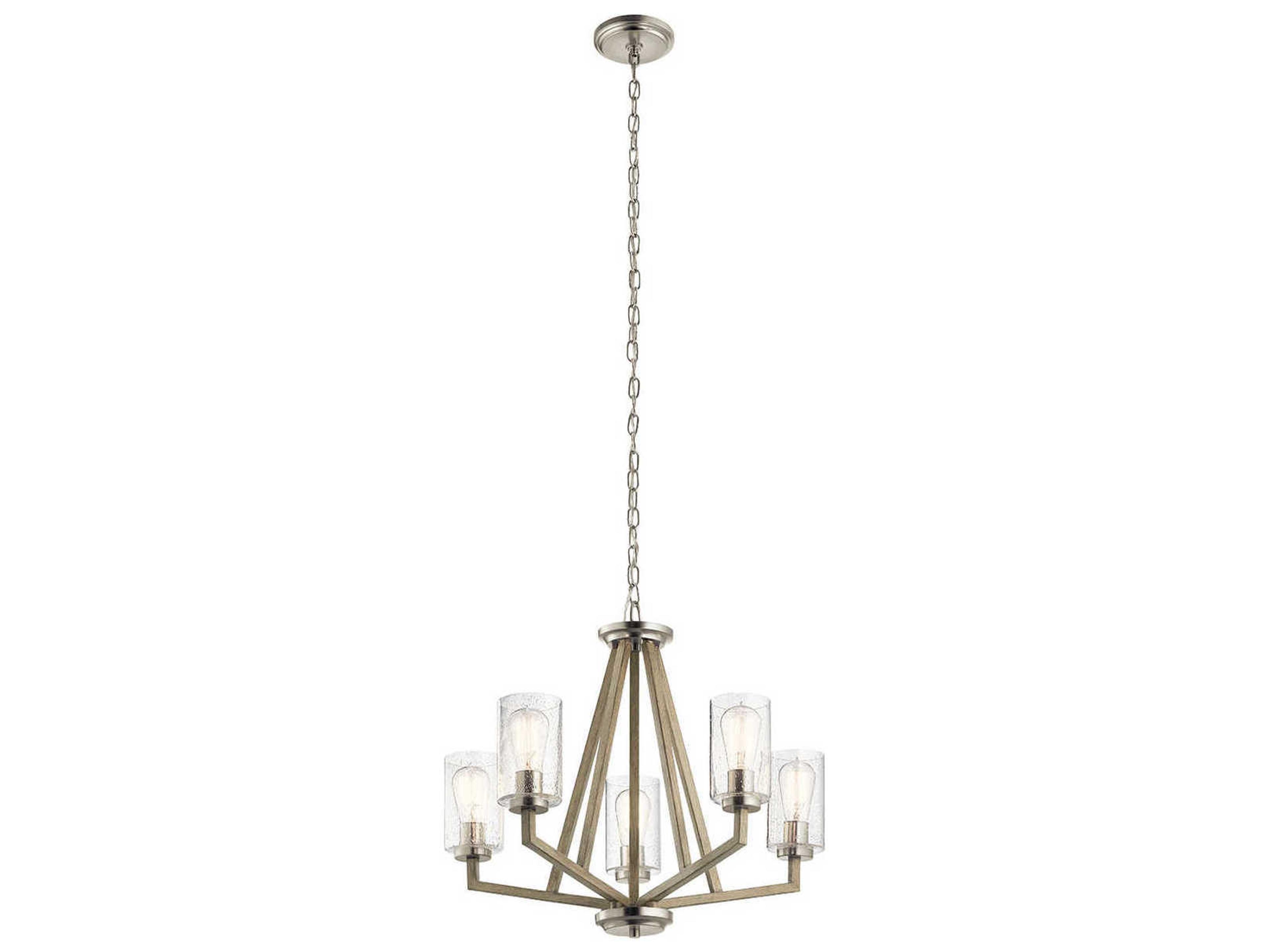 Kichler Deryn 5-Light Distressed Antique Gray Glass Cylinder Geometric Chandelier