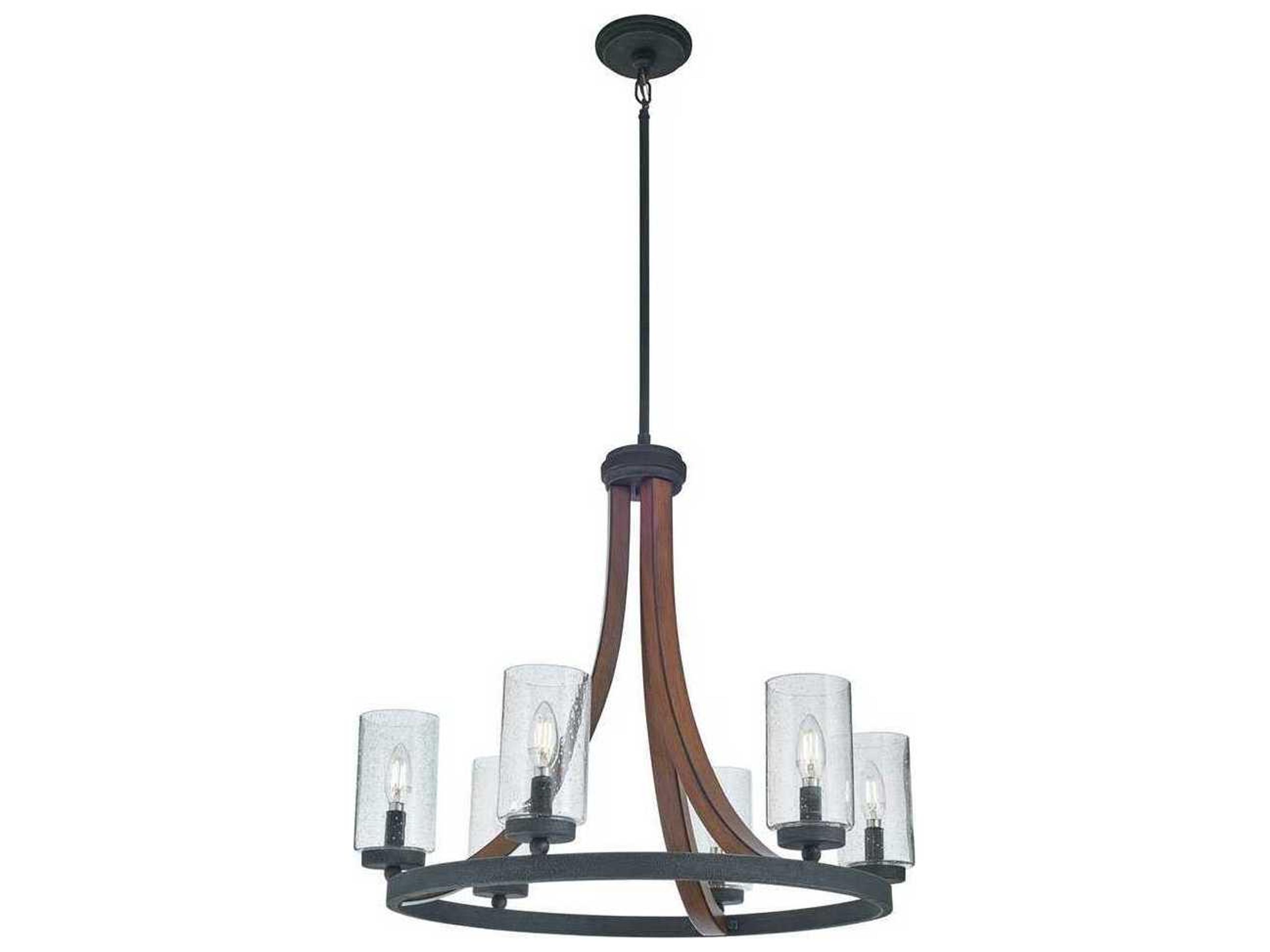 Kichler Grand Bank 6-Light Auburn Stained Black Glass Candelabra Cylinder Geometric Chandelier