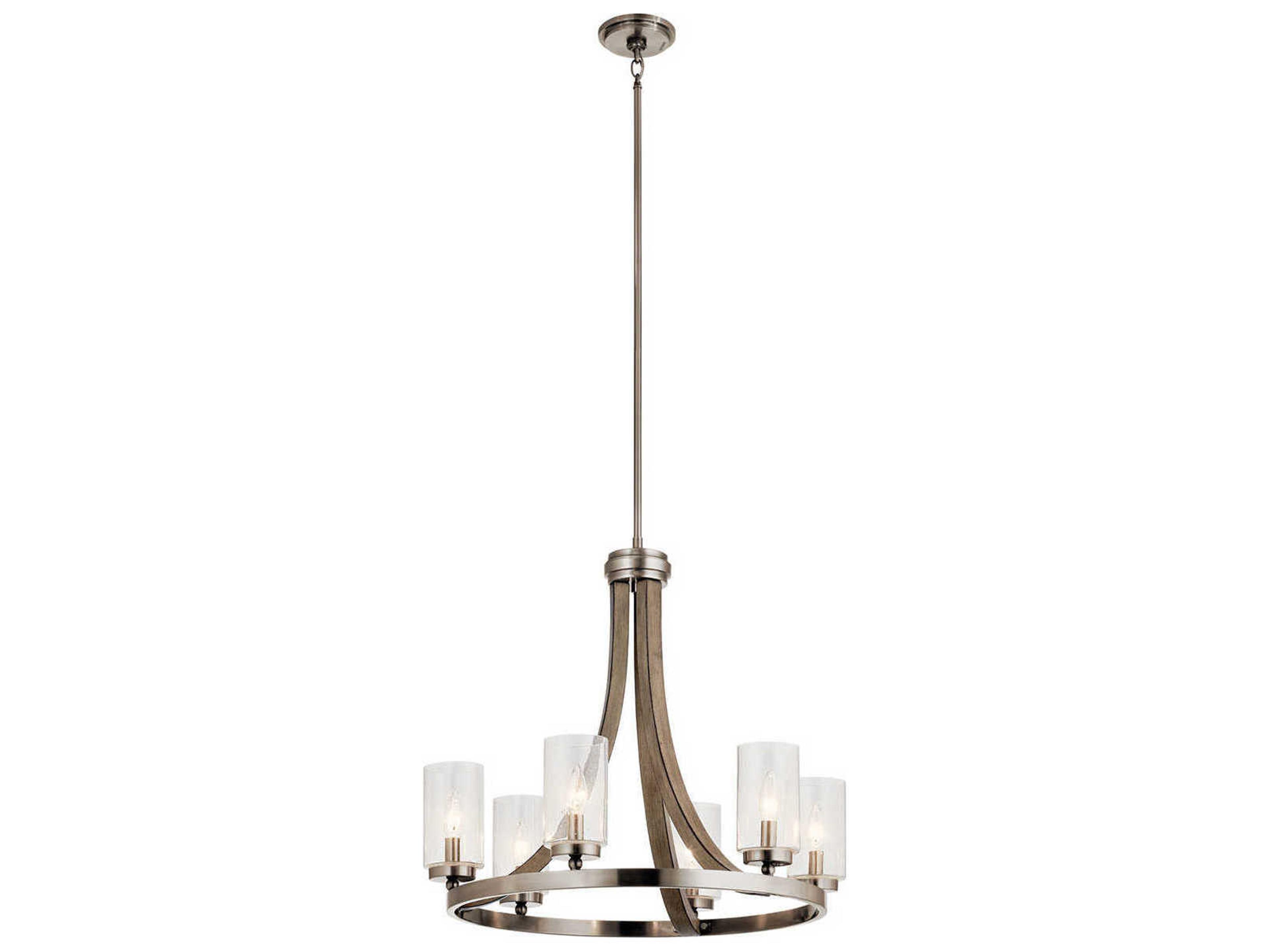 Kichler Grand Bank 6-Light Distressed Antique Gray Glass Candelabra Cylinder Geometric Chandelier