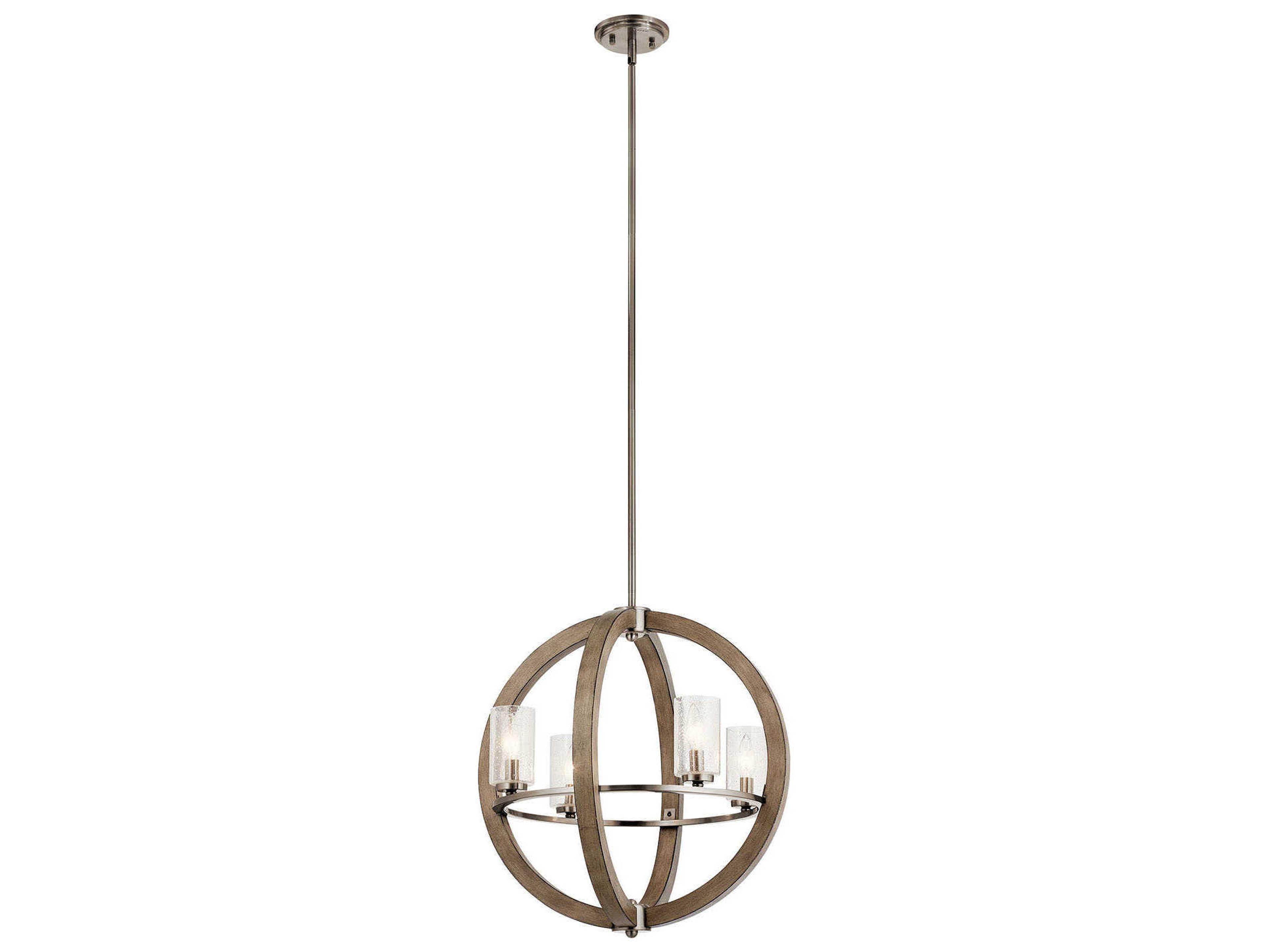 Kichler Grand Bank 4-Light Distressed Antique Gray Glass Candelabra Cylinder Geometric Chandelier