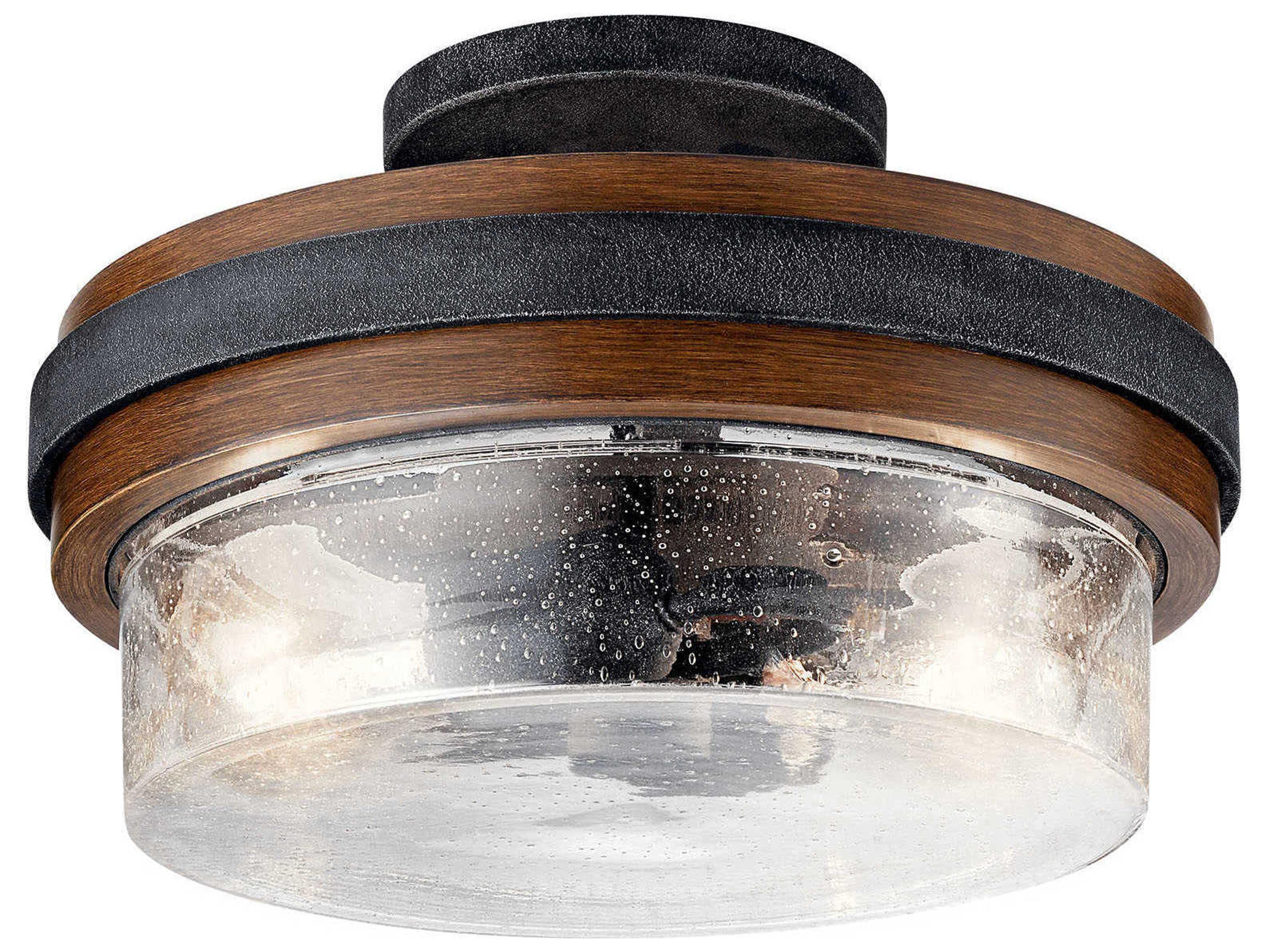 Kichler Grand Bank 2-Light Auburn Stained Brown Glass Drum Round Semi Flush Mount