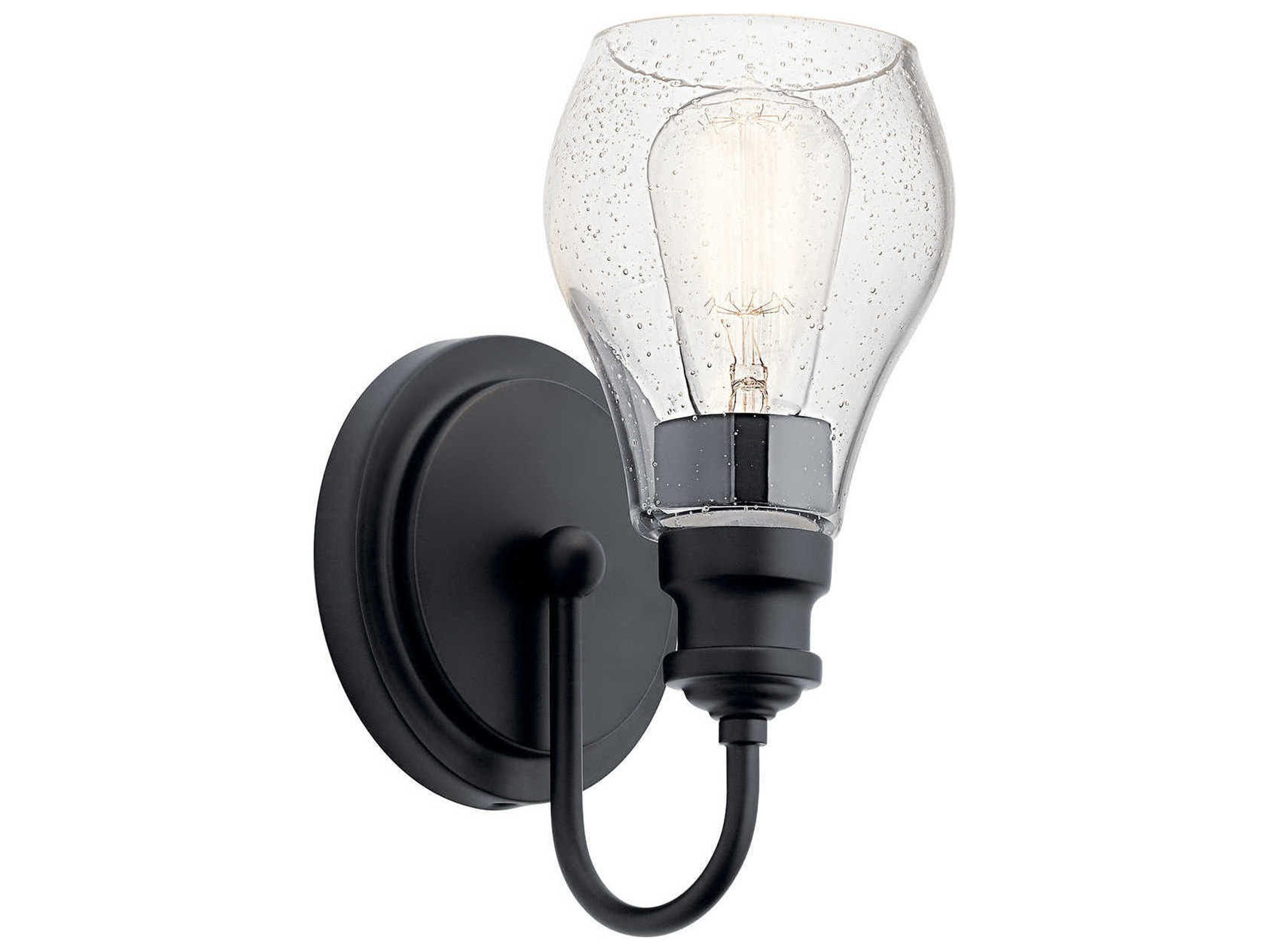 Kichler Greenbrier 1-Light Black Glass Wall Sconce