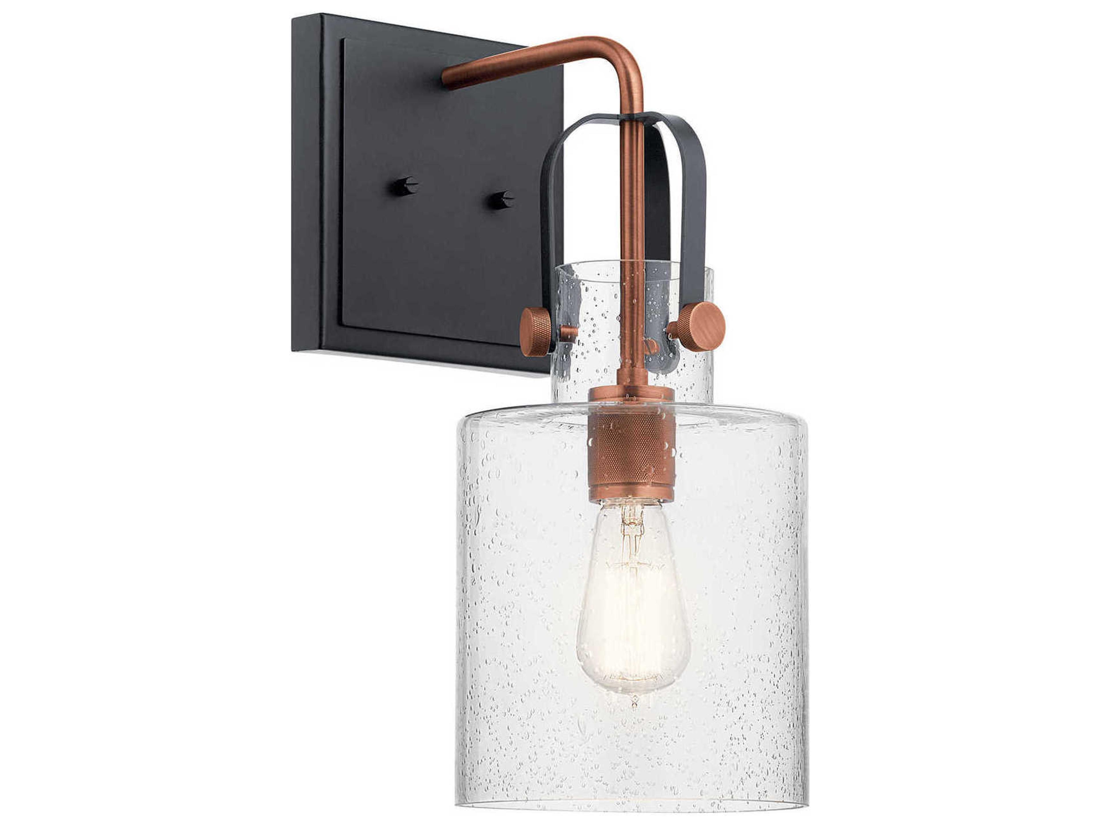 Kichler Kitner 1-Light Antique Copper Glass Wall Sconce
