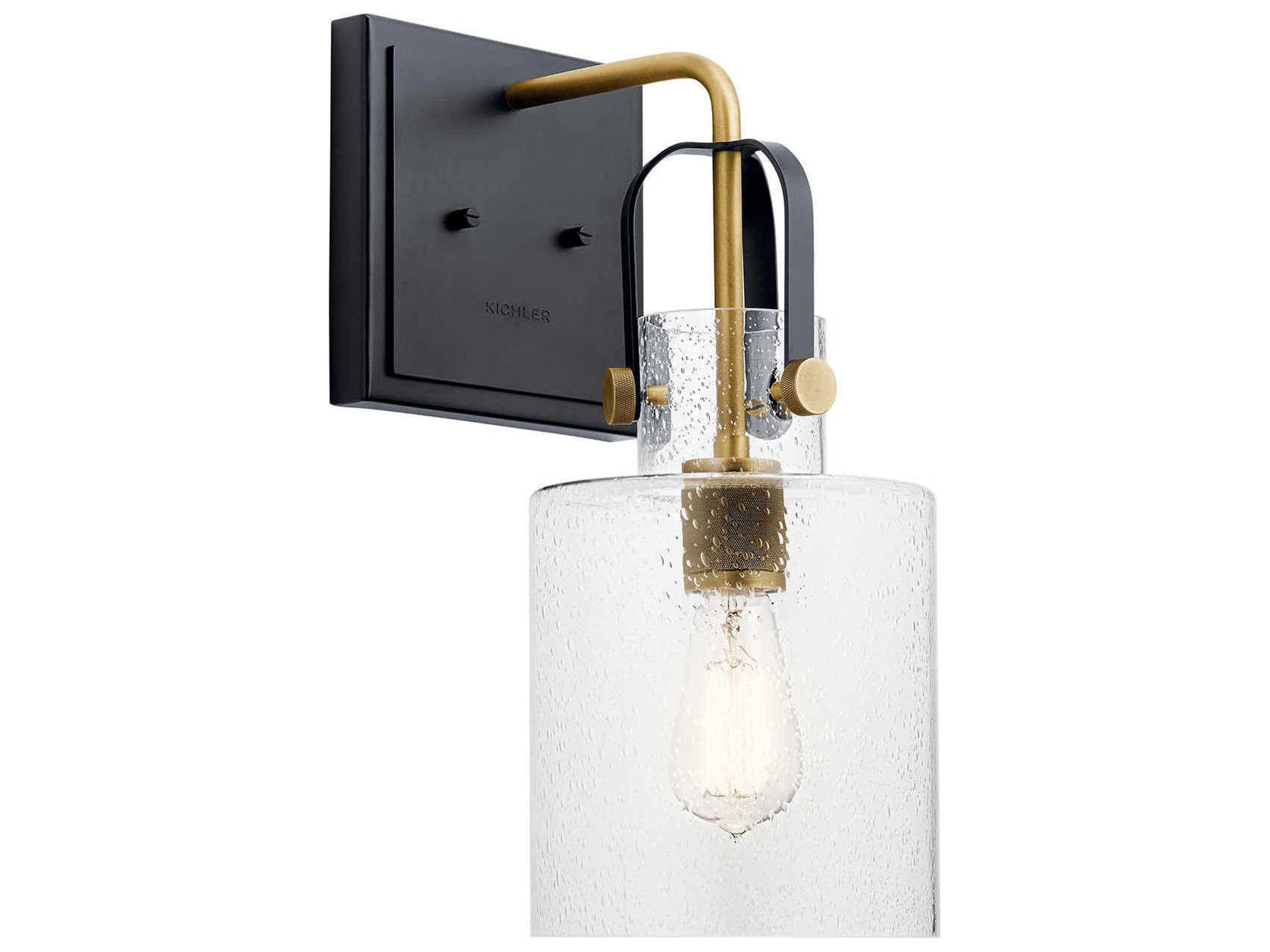 Kichler Kitner 1-Light Natural Brass Glass Wall Sconce