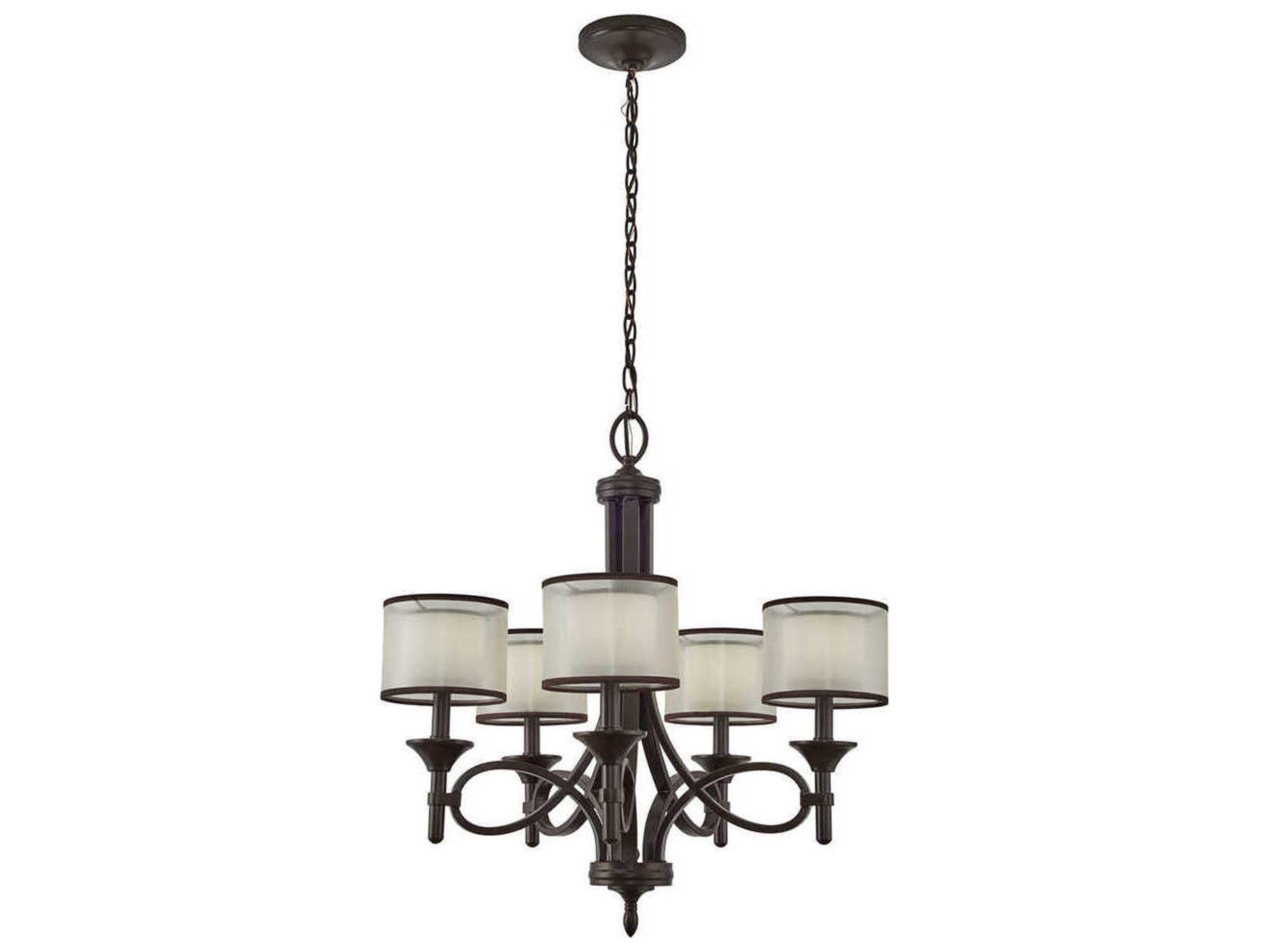 Kichler Lacey 5-Light Mission Bronze Glass Candelabra Cylinder Drum Chandelier
