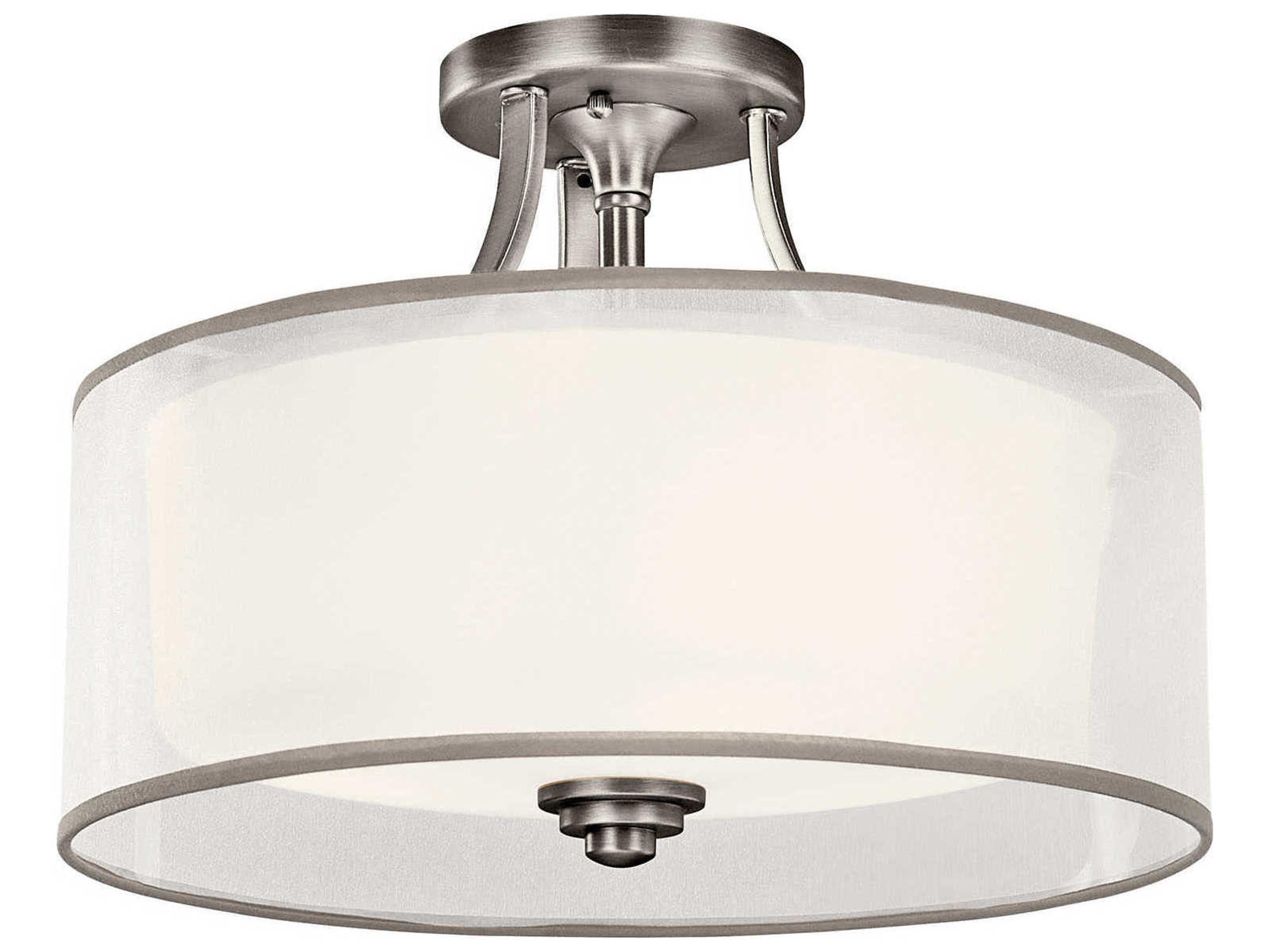 Kichler Lacey 3-Light Antique Pewter Glass Cylinder Drum Semi Flush Mount