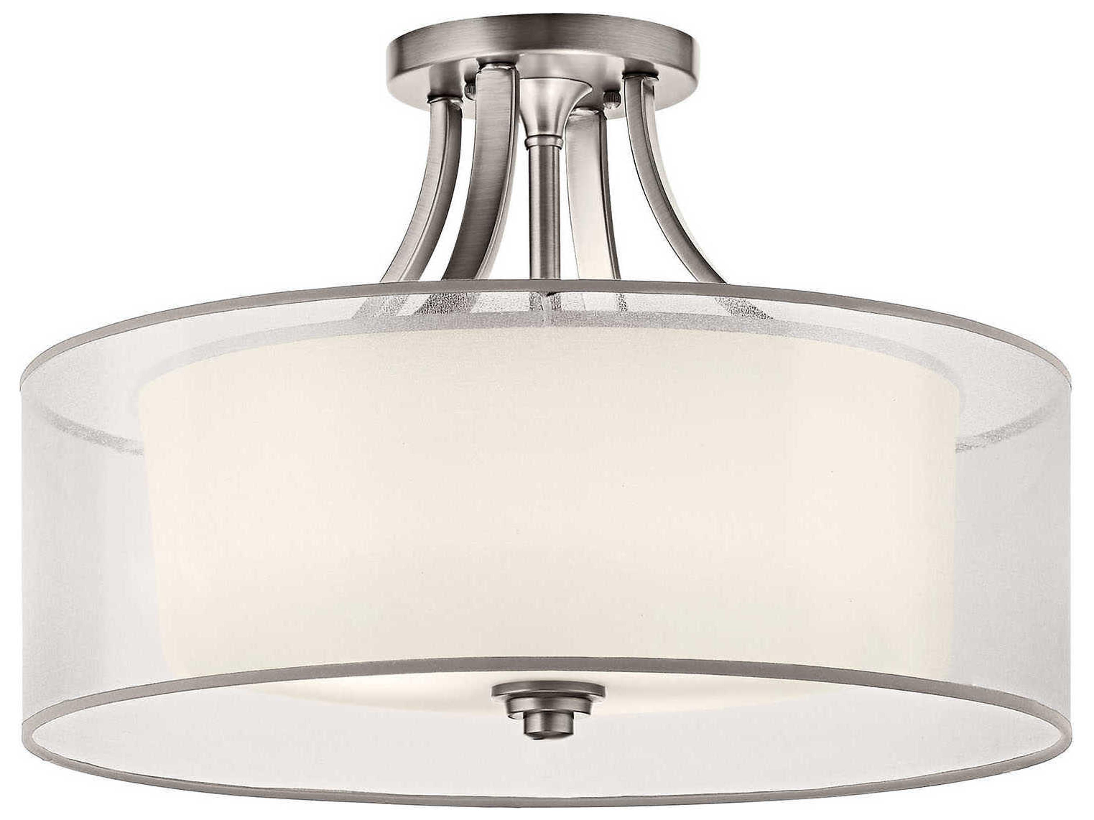 Kichler Lacey 4-Light Antique Pewter Glass Cylinder Drum Semi Flush Mount