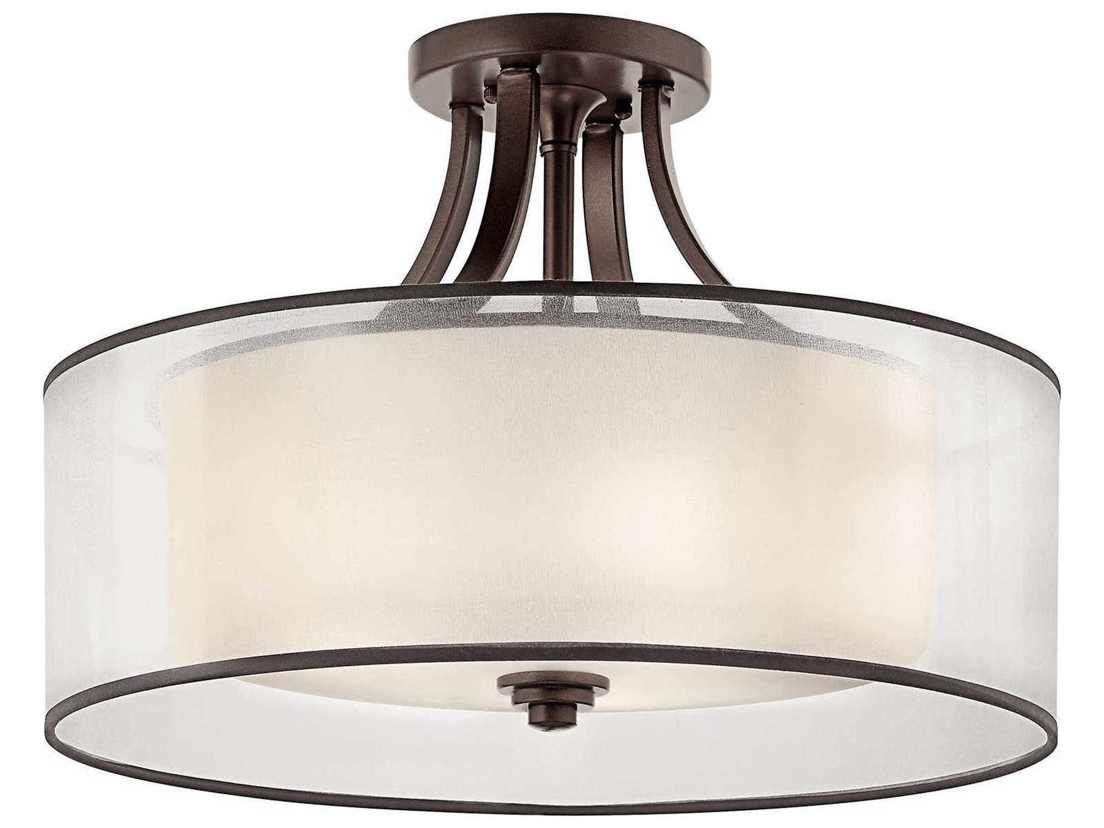 Kichler Lacey 4-Light Mission Bronze Glass Cylinder Drum Semi Flush Mount
