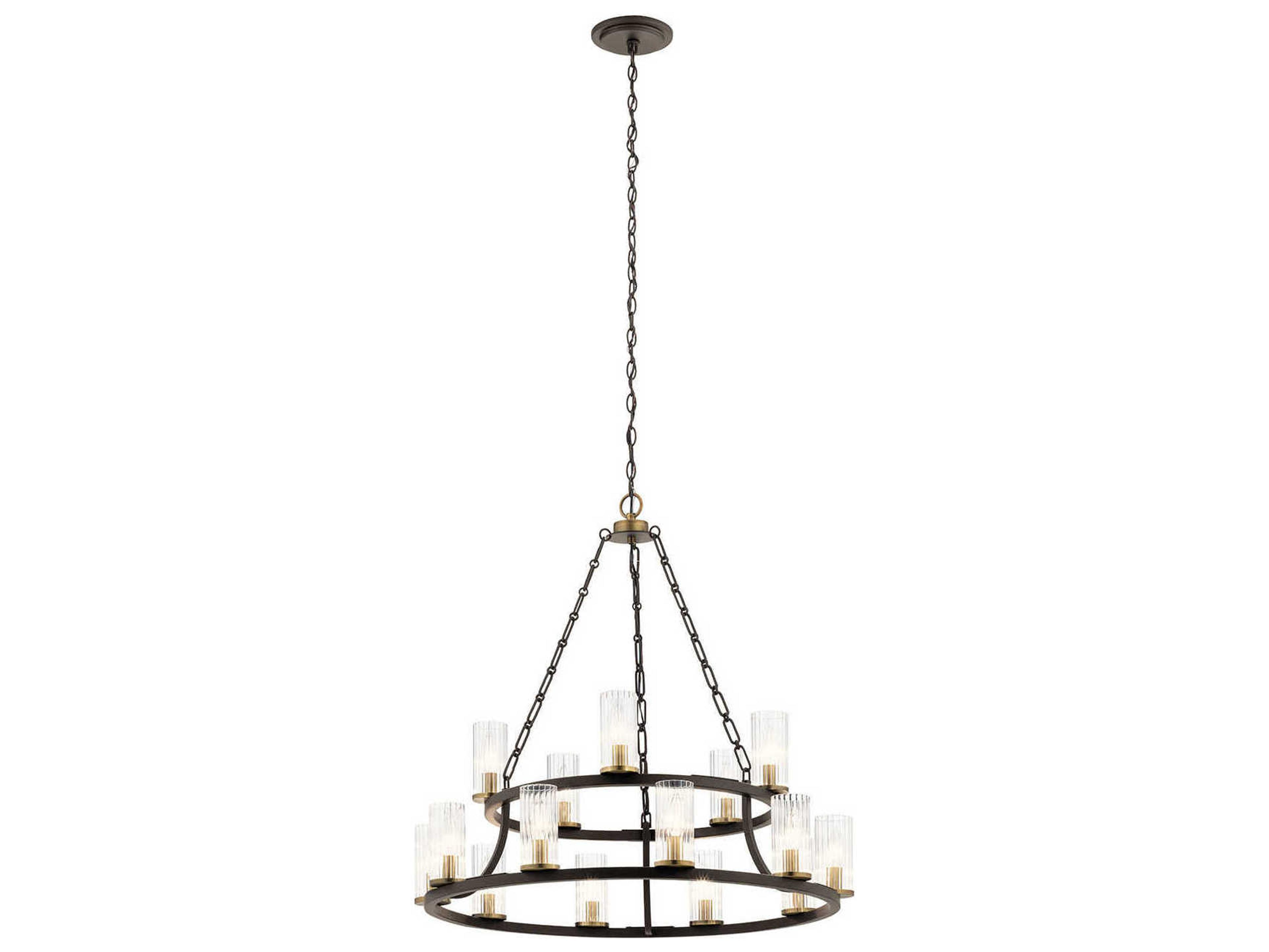 Kichler Mathias 15-Light Olde Bronze Glass Candelabra Cylinder Tiered Chandelier