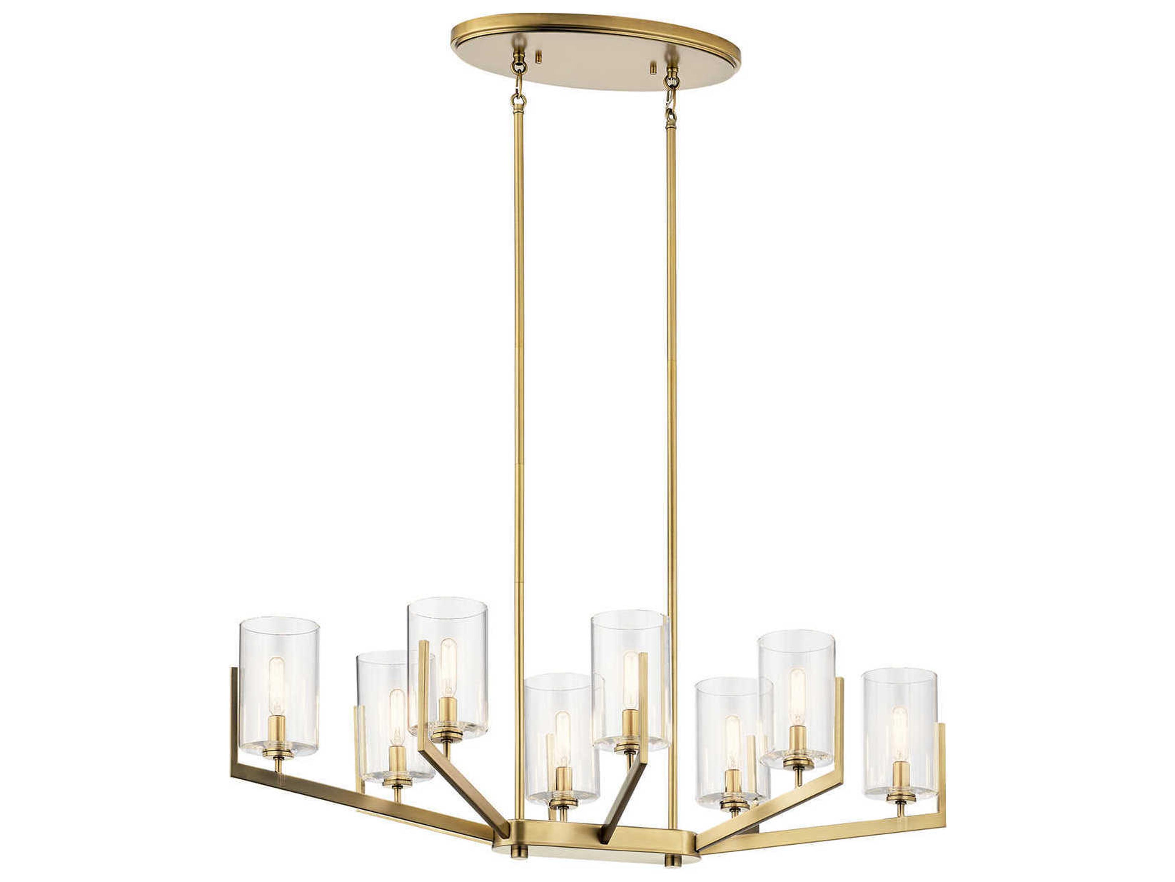 Kichler Nye 8-Light Brushed Natural Brass Glass Cylinder Island Pendant
